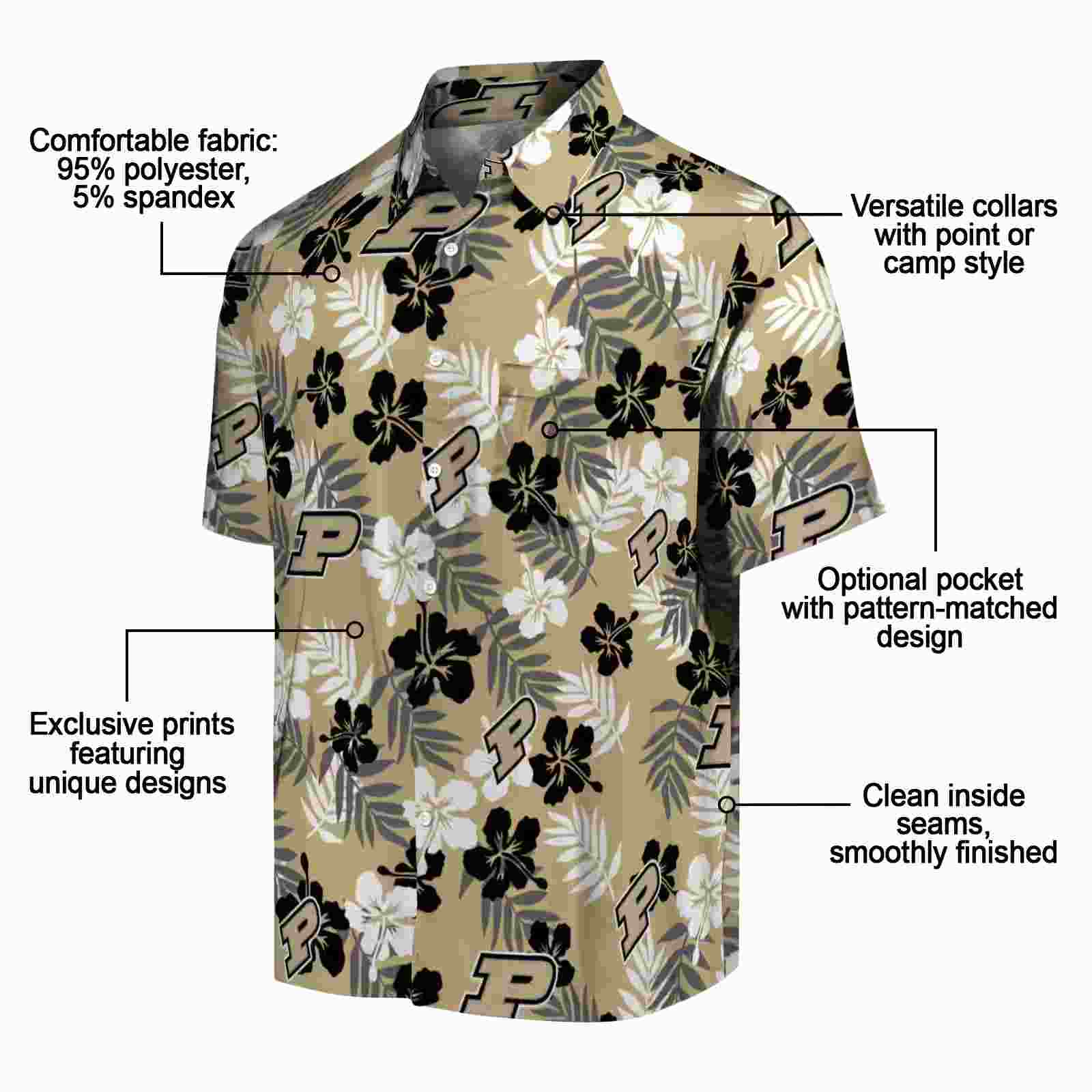 purdue boilermakers tropical floral gold hawaiian shirt new arrival