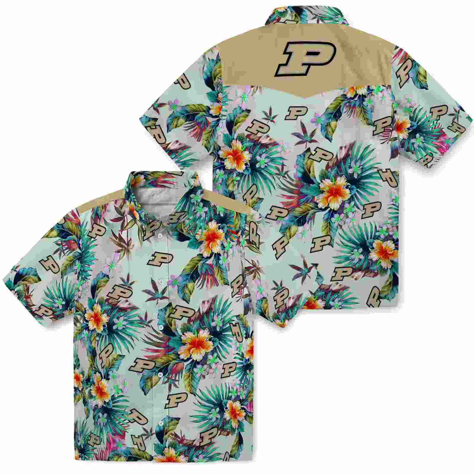 purdue boilermakers tropical foliage green hawaiian shirt high quality