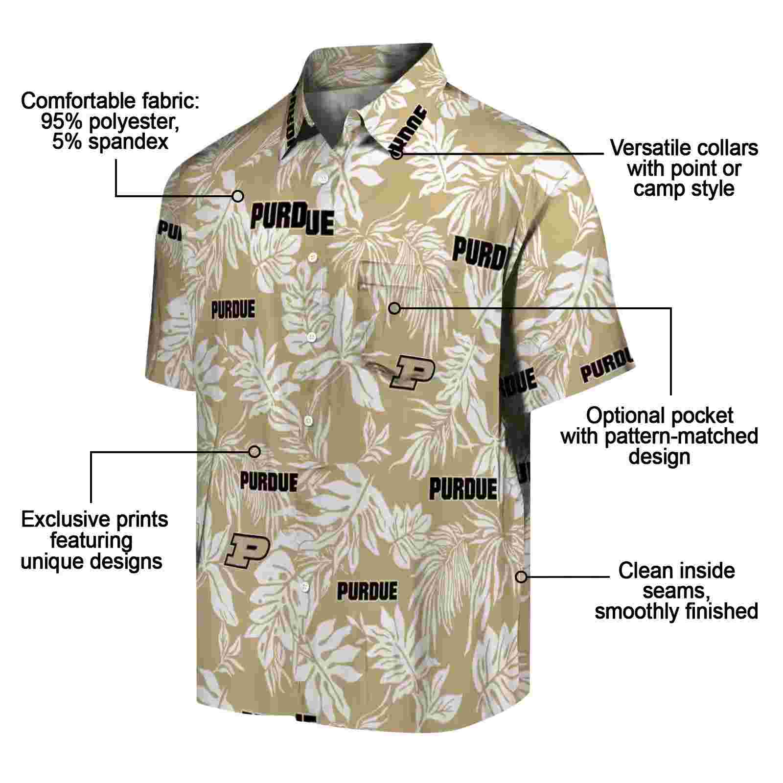 purdue boilermakers tropical leaf gold white hawaiian shirt new arrival