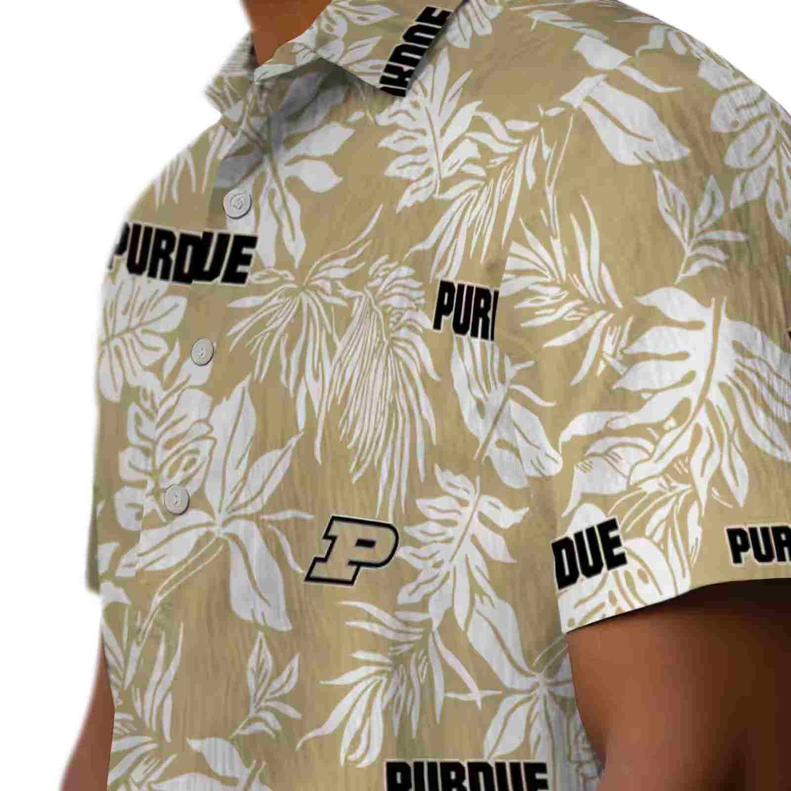 purdue boilermakers tropical leaf gold white hawaiian shirt trendy