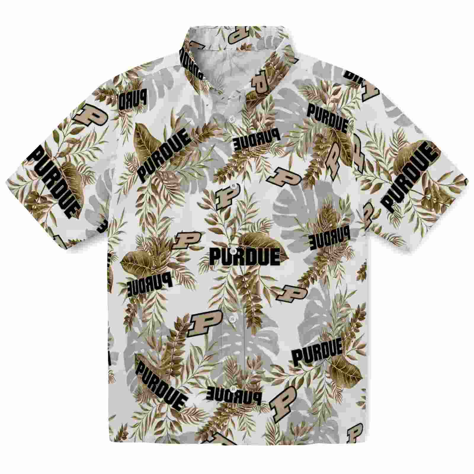 Purdue Boilermakers Tropical Leaves White Hawaiian Shirt