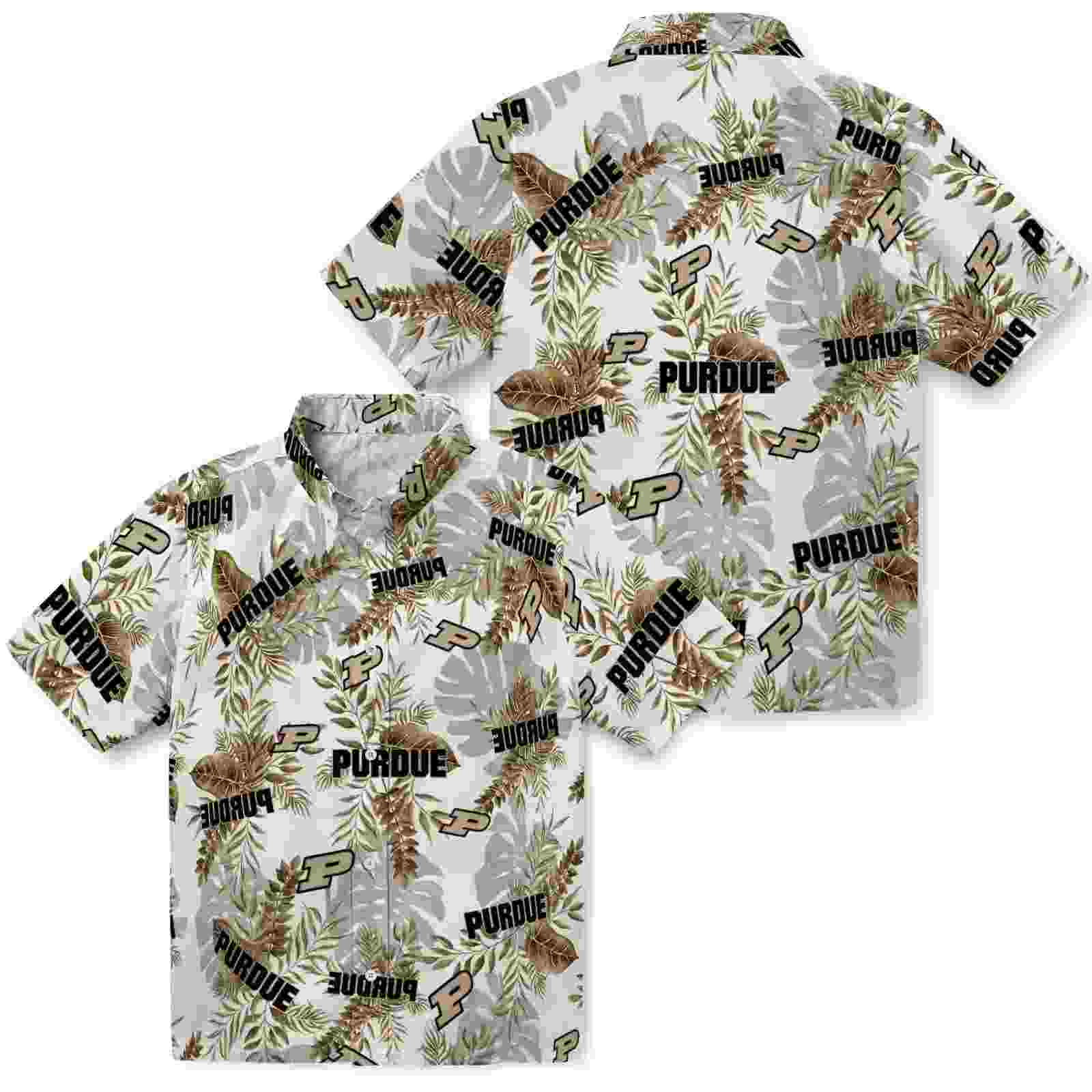 purdue boilermakers tropical leaves white hawaiian shirt high quality