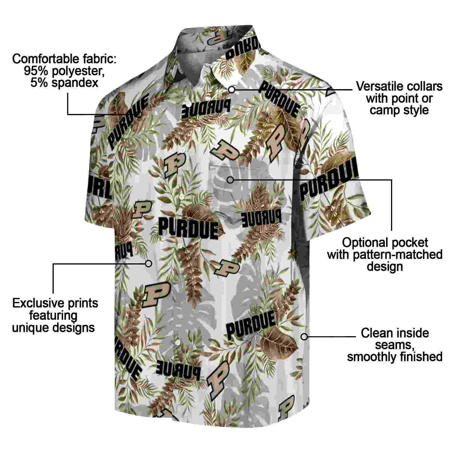 purdue boilermakers tropical leaves white hawaiian shirt new arrival