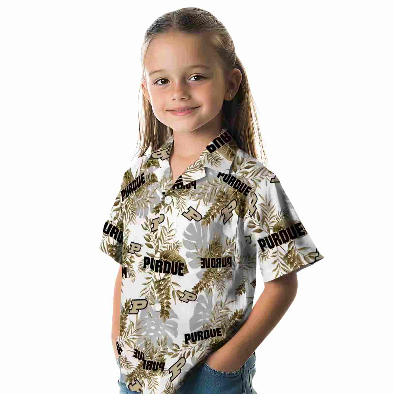 purdue boilermakers tropical leaves white hawaiian shirt premium grade