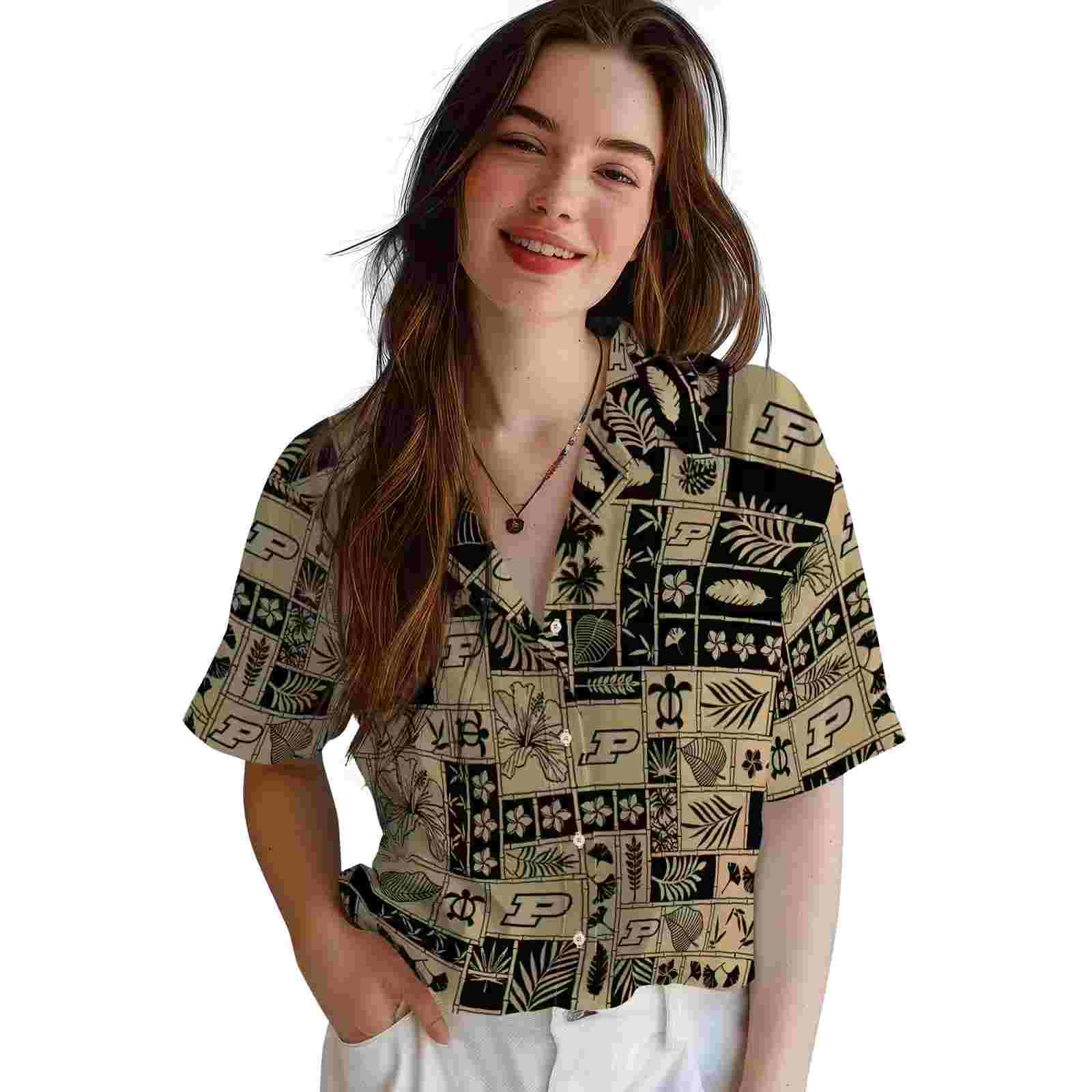 purdue boilermakers tropical patchwork gold black hawaiian shirt latest model