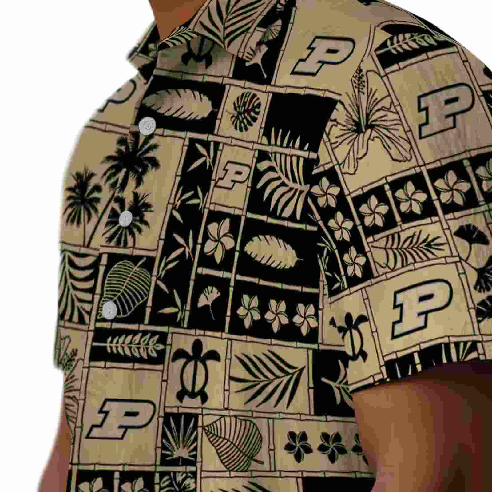 purdue boilermakers tropical patchwork gold black hawaiian shirt trendy