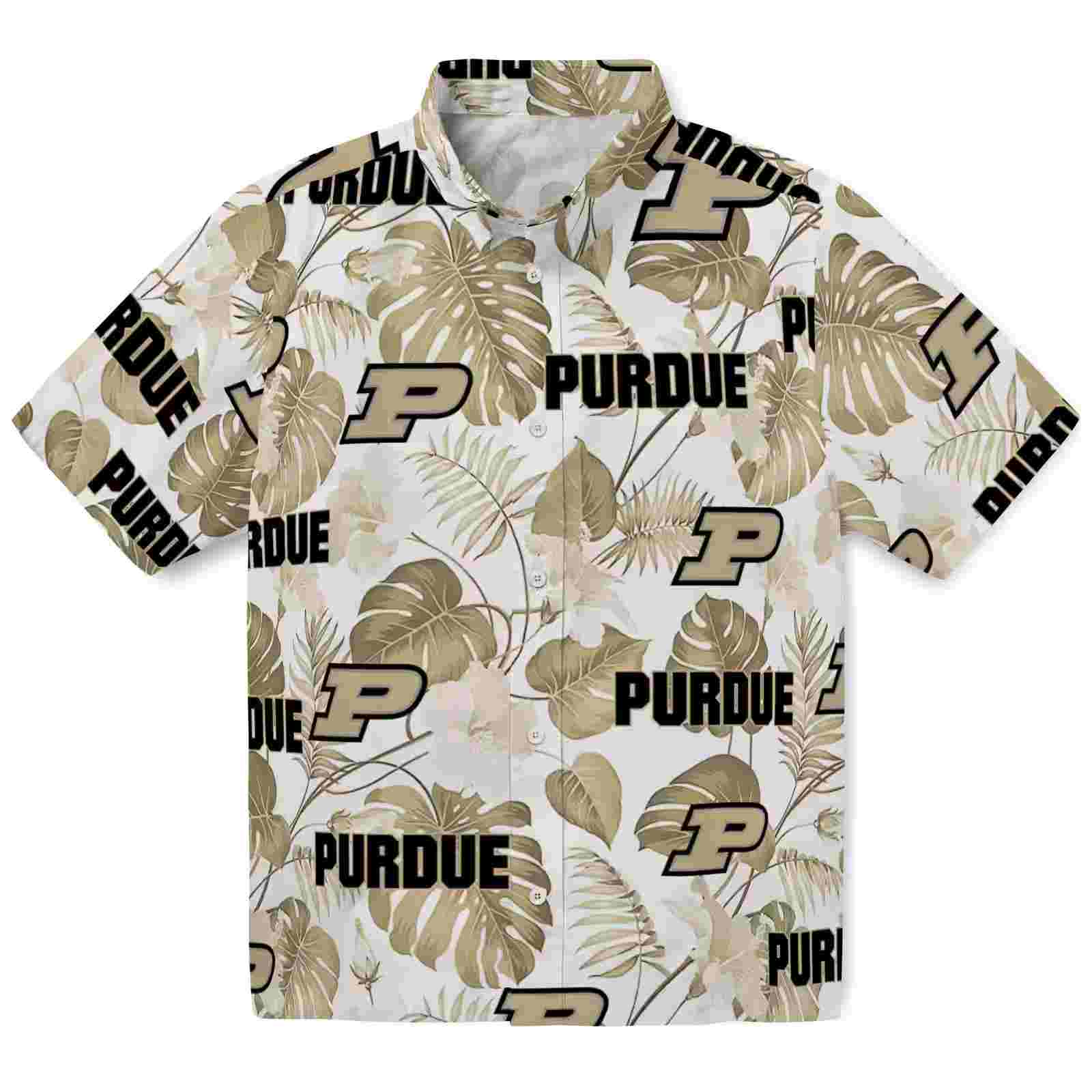 Purdue Boilermakers Tropical Plants Gold White Hawaiian Shirt