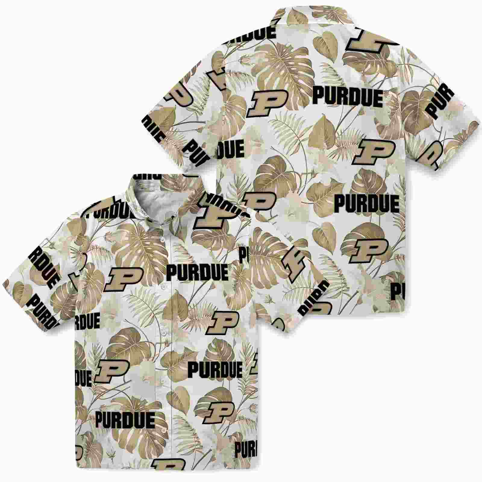 purdue boilermakers tropical plants gold white hawaiian shirt high quality