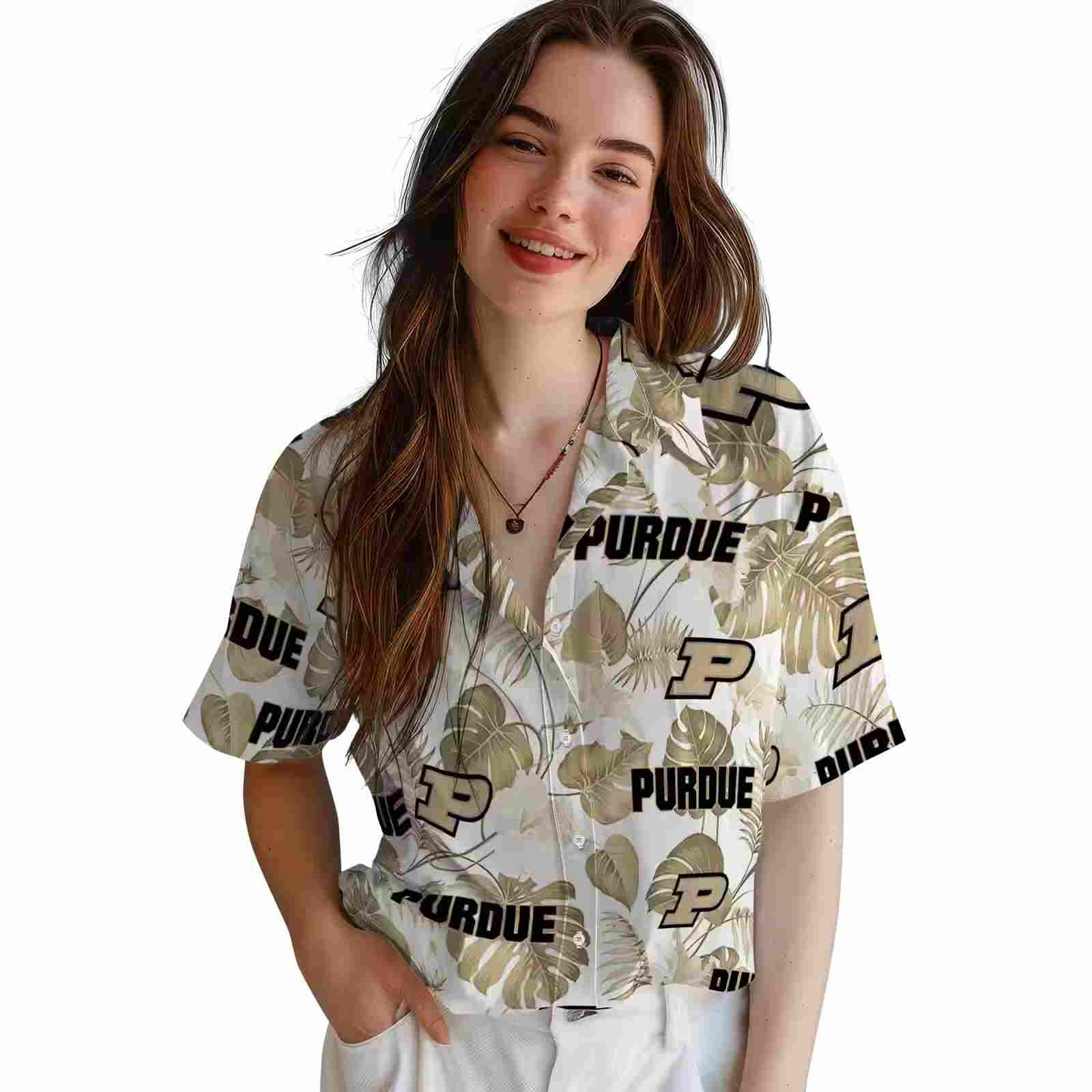 purdue boilermakers tropical plants gold white hawaiian shirt latest model