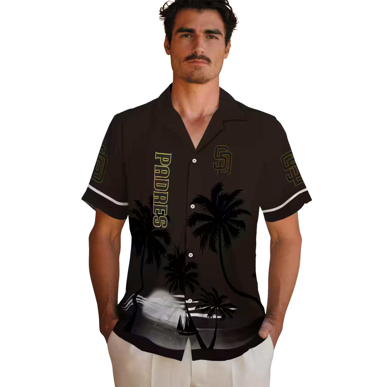 san diego padres beach sunset brown black hawaiian shirt fashion forward