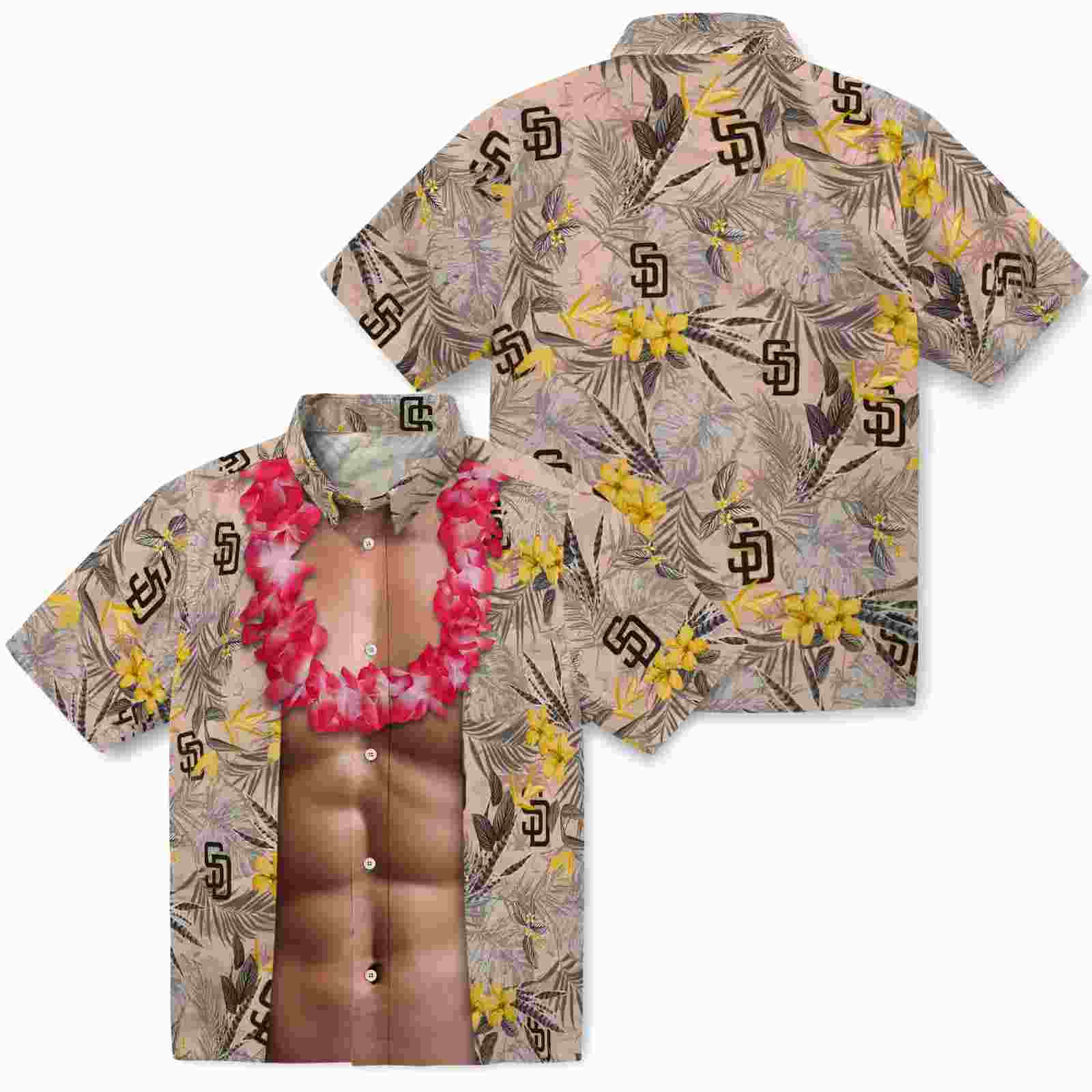 san diego padres chest illusion brown hawaiian shirt high quality