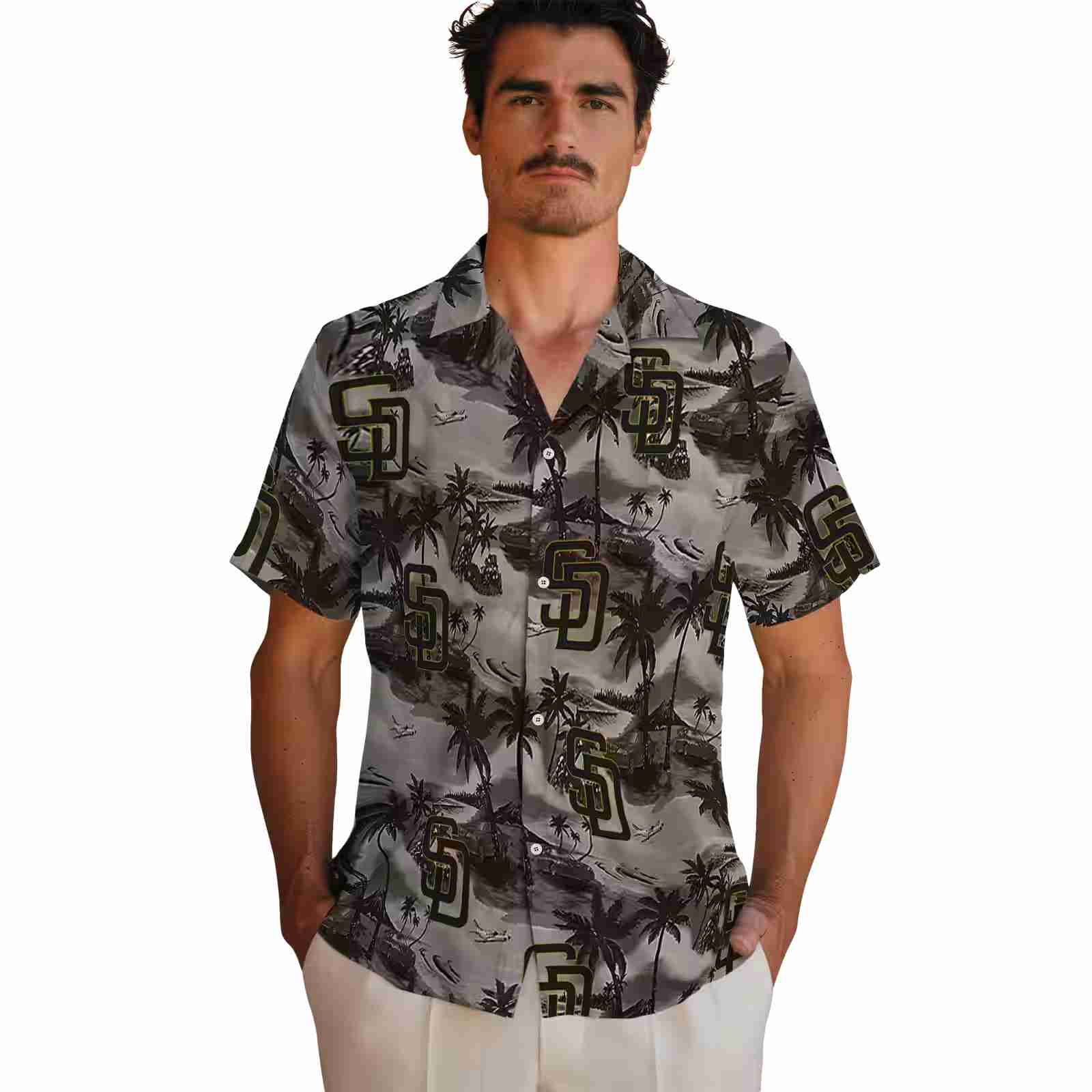 san diego padres coastal palms brown hawaiian shirt fashion forward