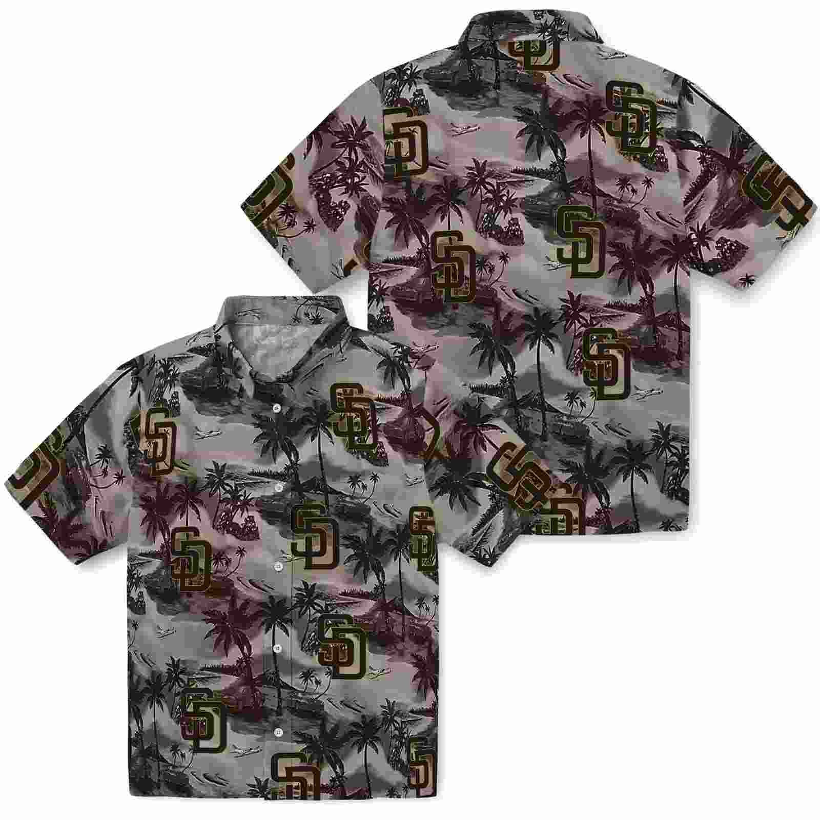 san diego padres coastal palms brown hawaiian shirt high quality