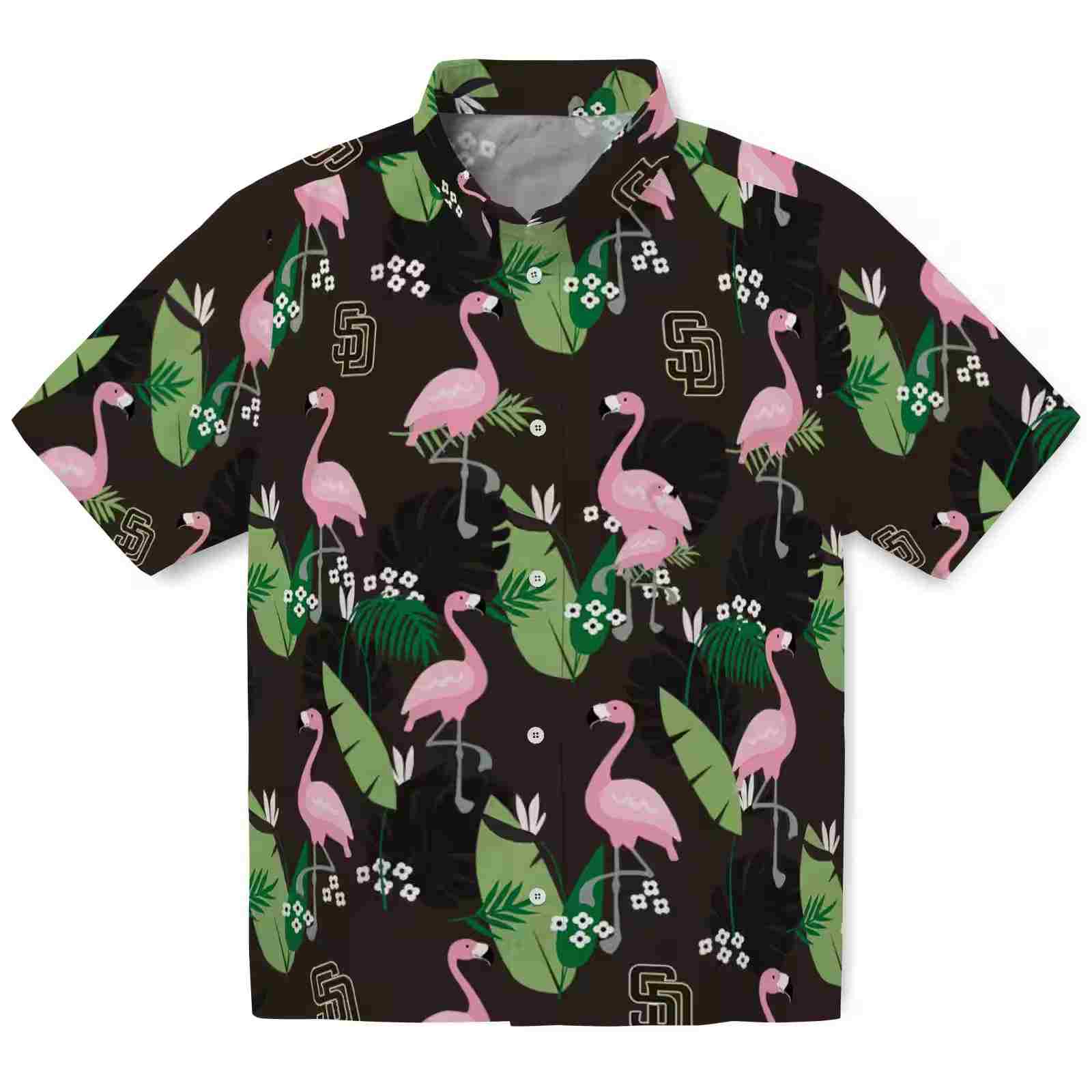 San Diego Padres Flamingo Leaf Motif Brown Hawaiian Shirt