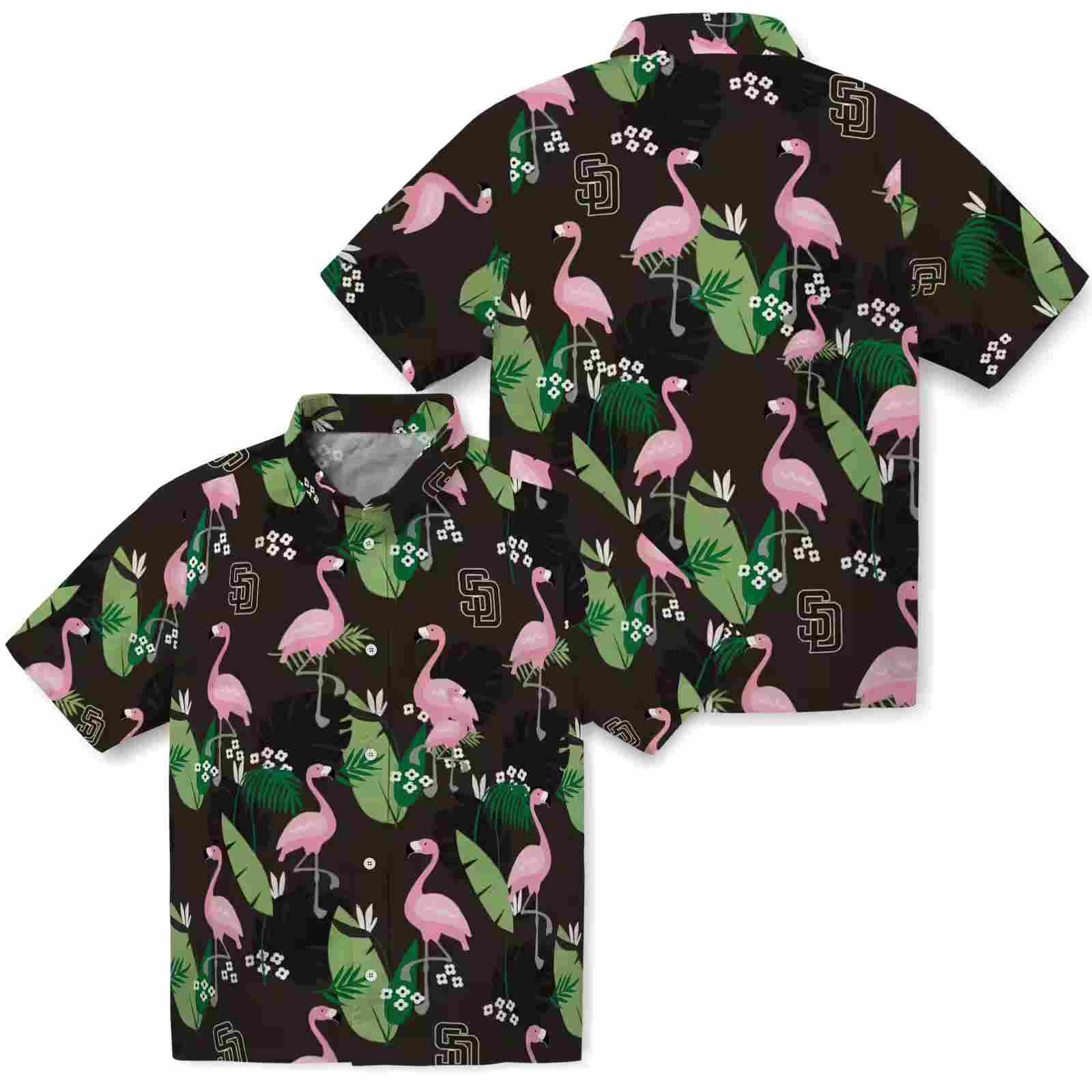 san diego padres flamingo leaf motif brown hawaiian shirt high quality