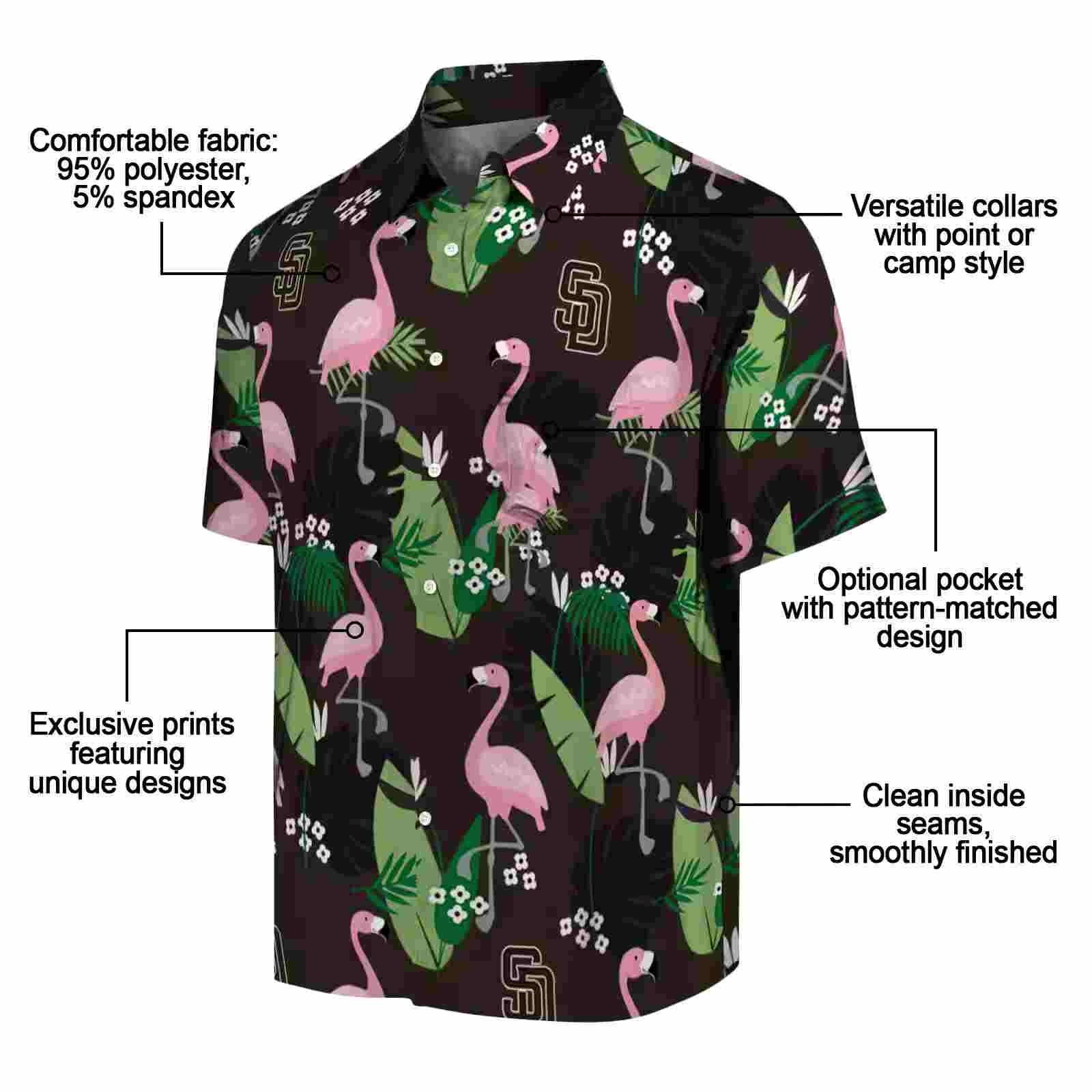 san diego padres flamingo leaf motif brown hawaiian shirt new arrival