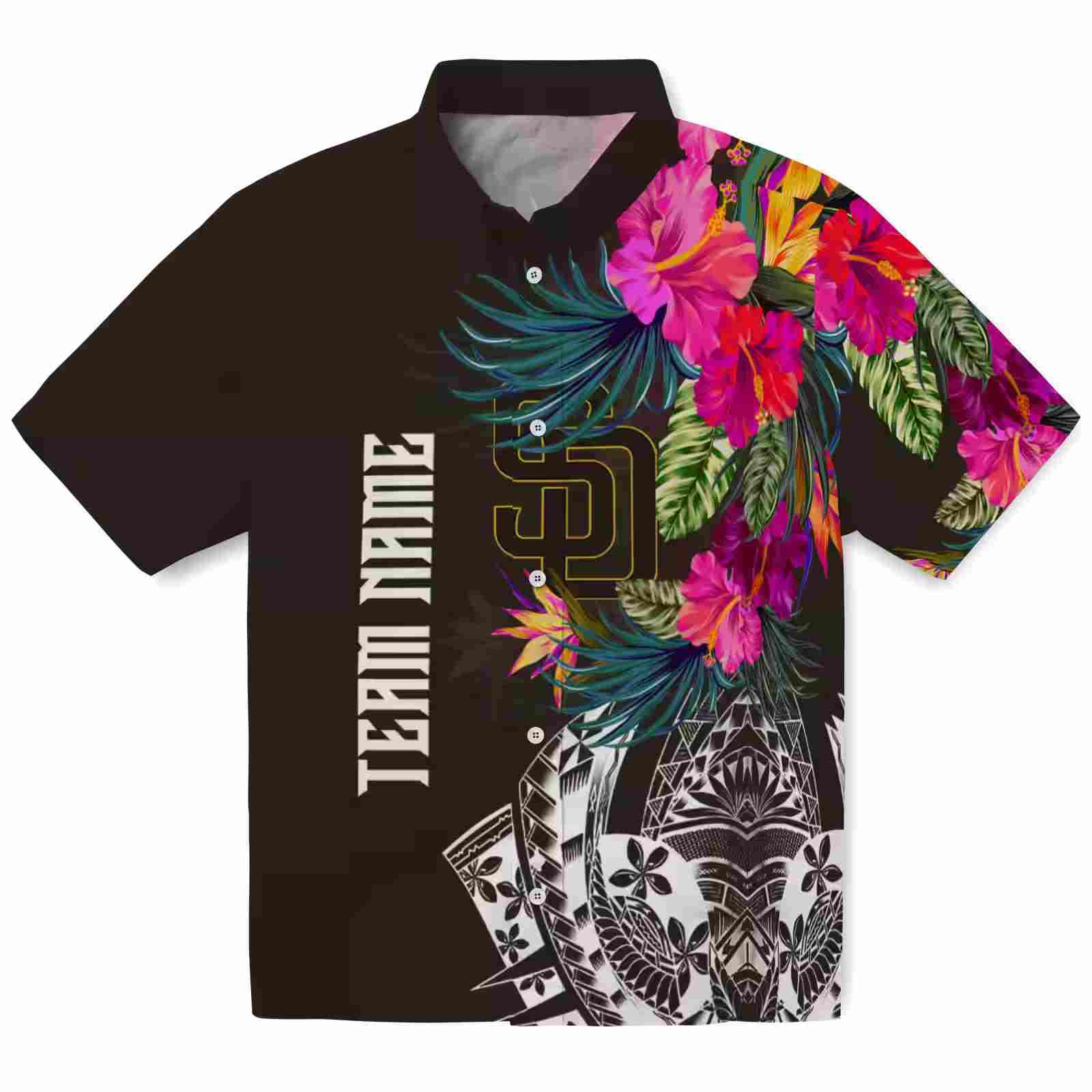 San Diego Padres Floral Polynesian Brown Hawaiian Shirt