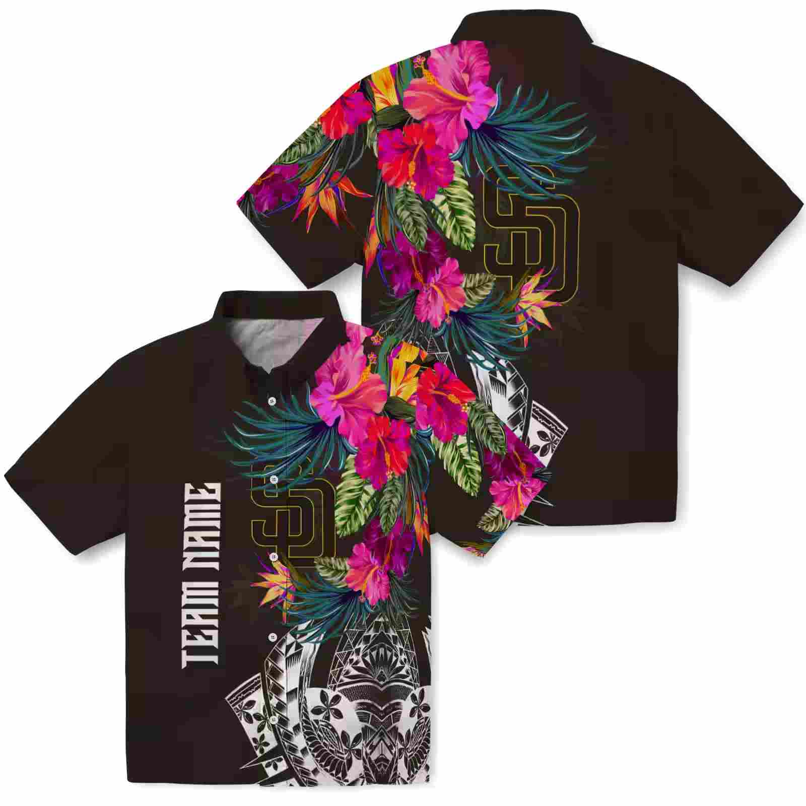 san diego padres floral polynesian brown hawaiian shirt high quality