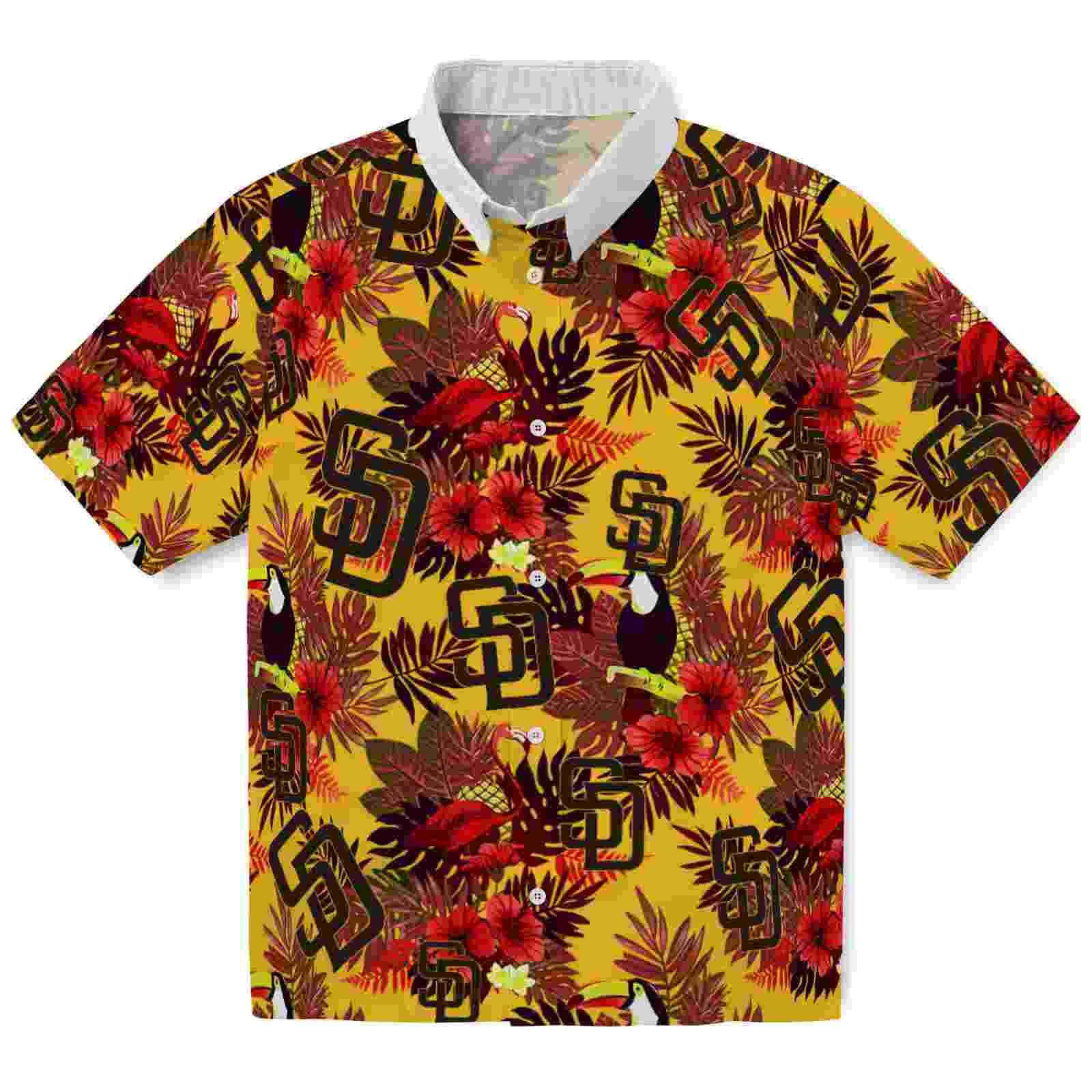 San Diego Padres Floral Toucan Brown Red Hawaiian Shirt