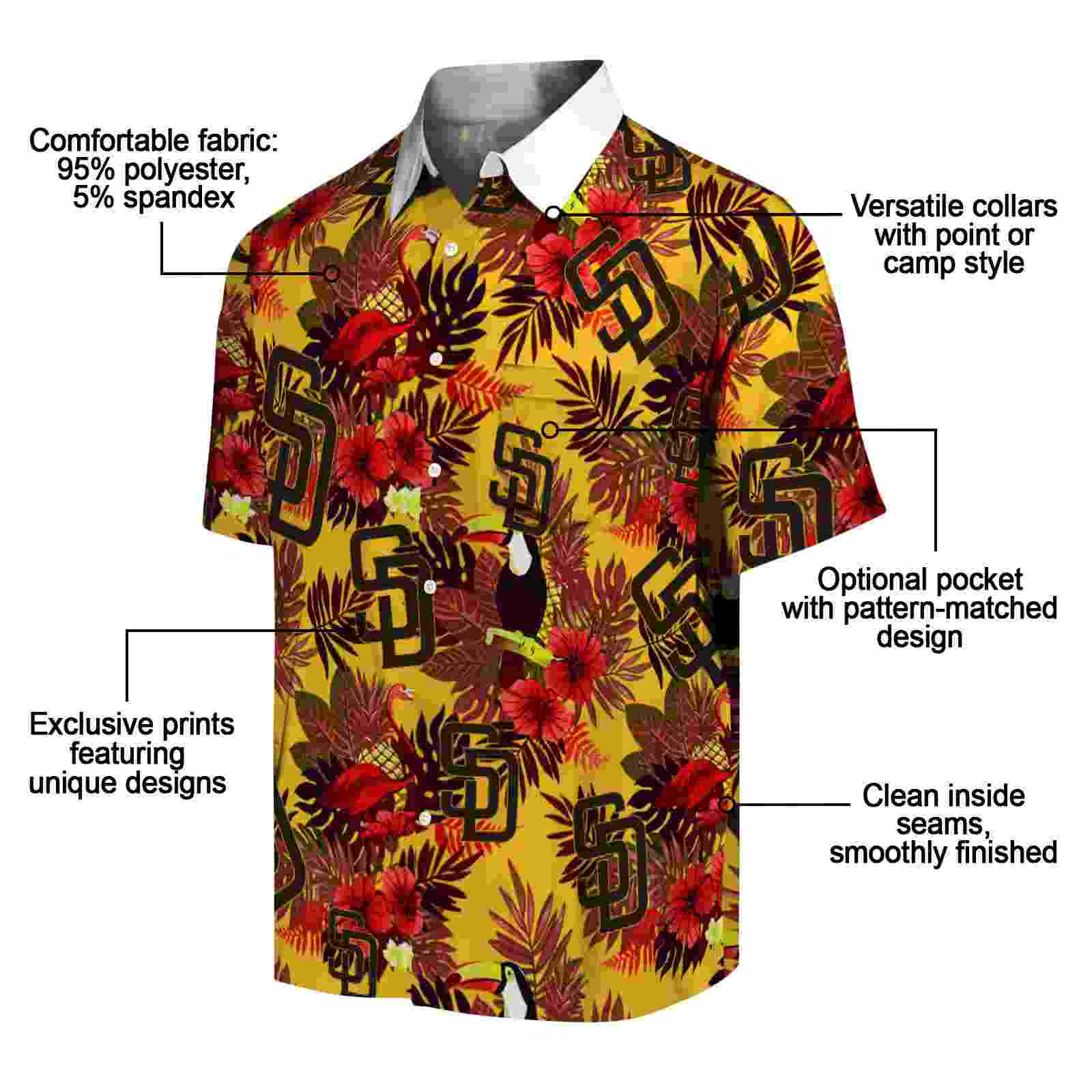 san diego padres floral toucan brown red hawaiian shirt new arrival