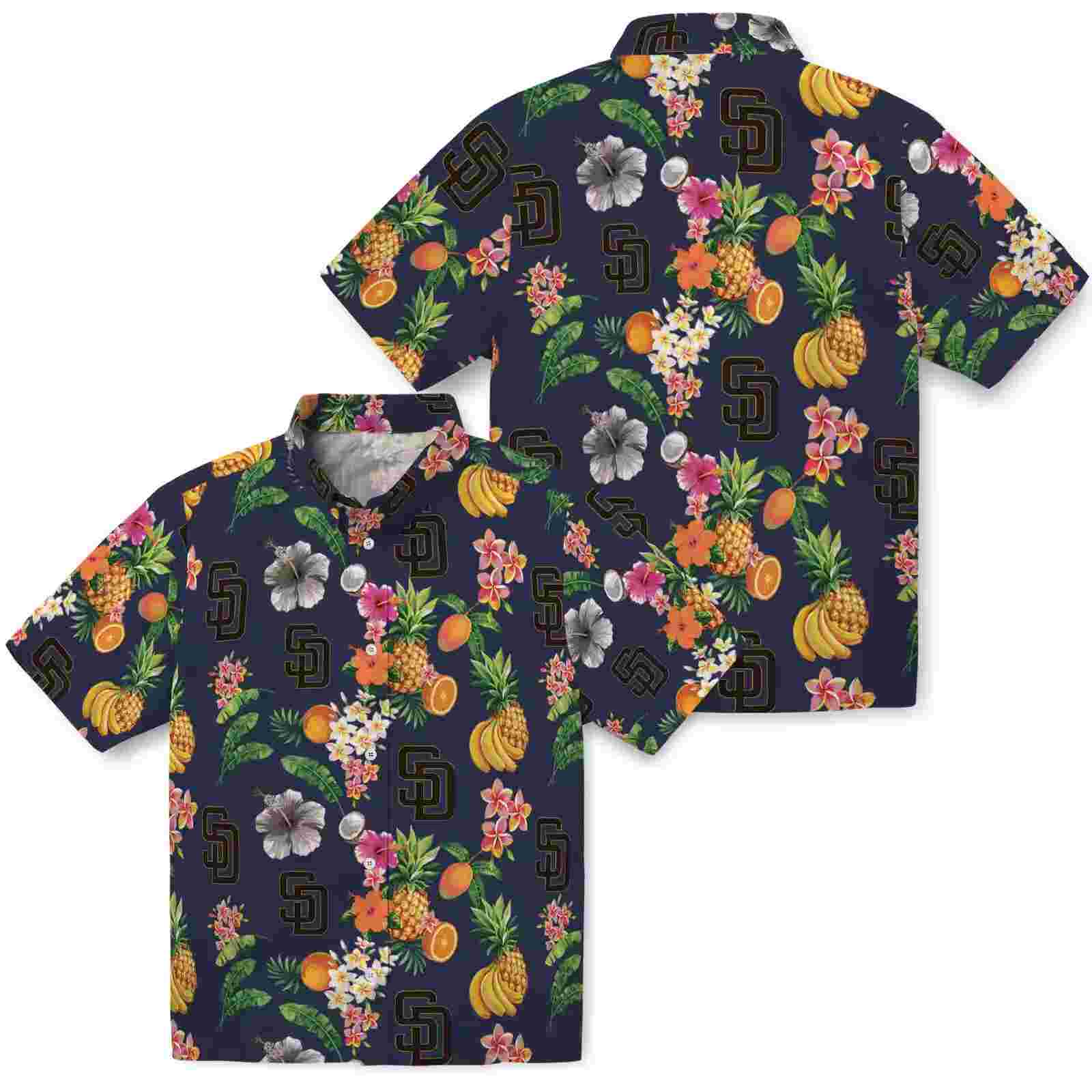 san diego padres hibiscus and fruit navy blue hawaiian shirt high quality