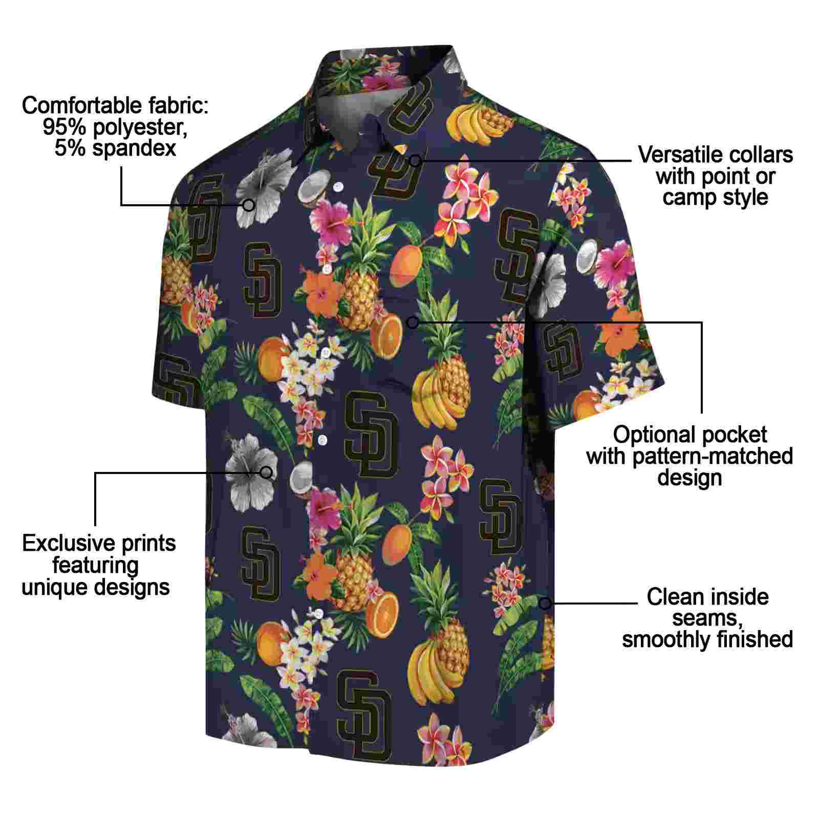 san diego padres hibiscus and fruit navy blue hawaiian shirt new arrival