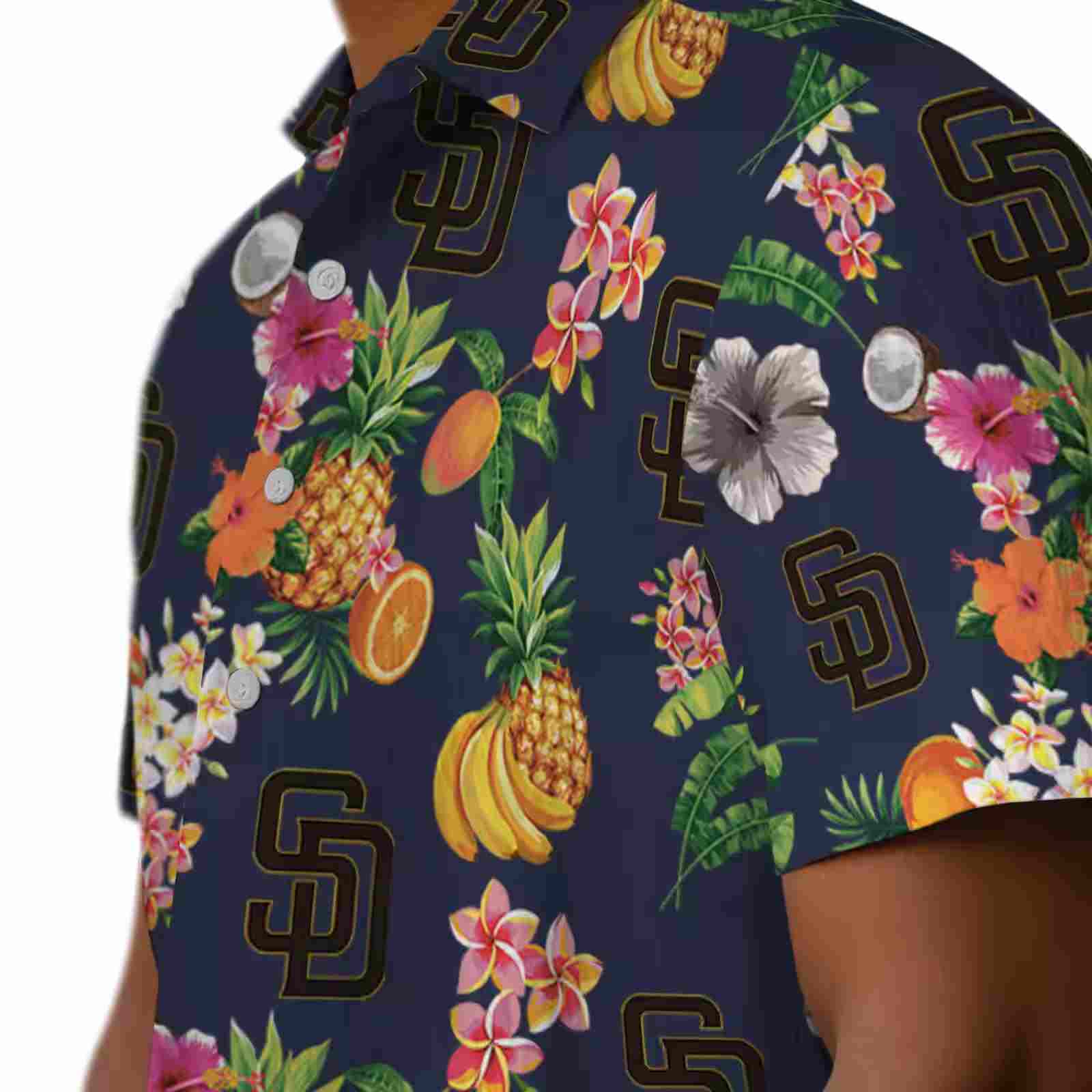 san diego padres hibiscus and fruit navy blue hawaiian shirt trendy