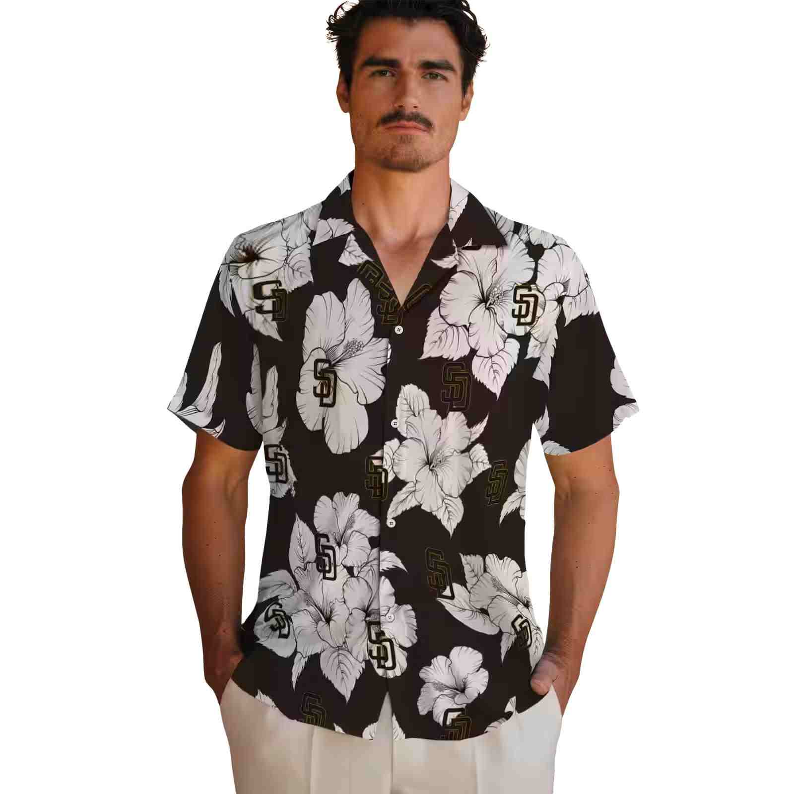 san diego padres hibiscus blooms brown white hawaiian shirt fashion forward