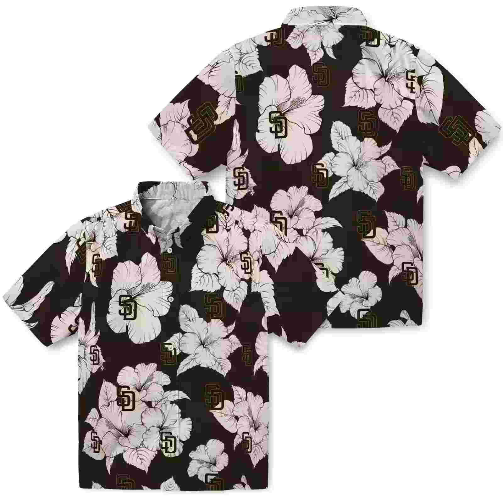 san diego padres hibiscus blooms brown white hawaiian shirt high quality