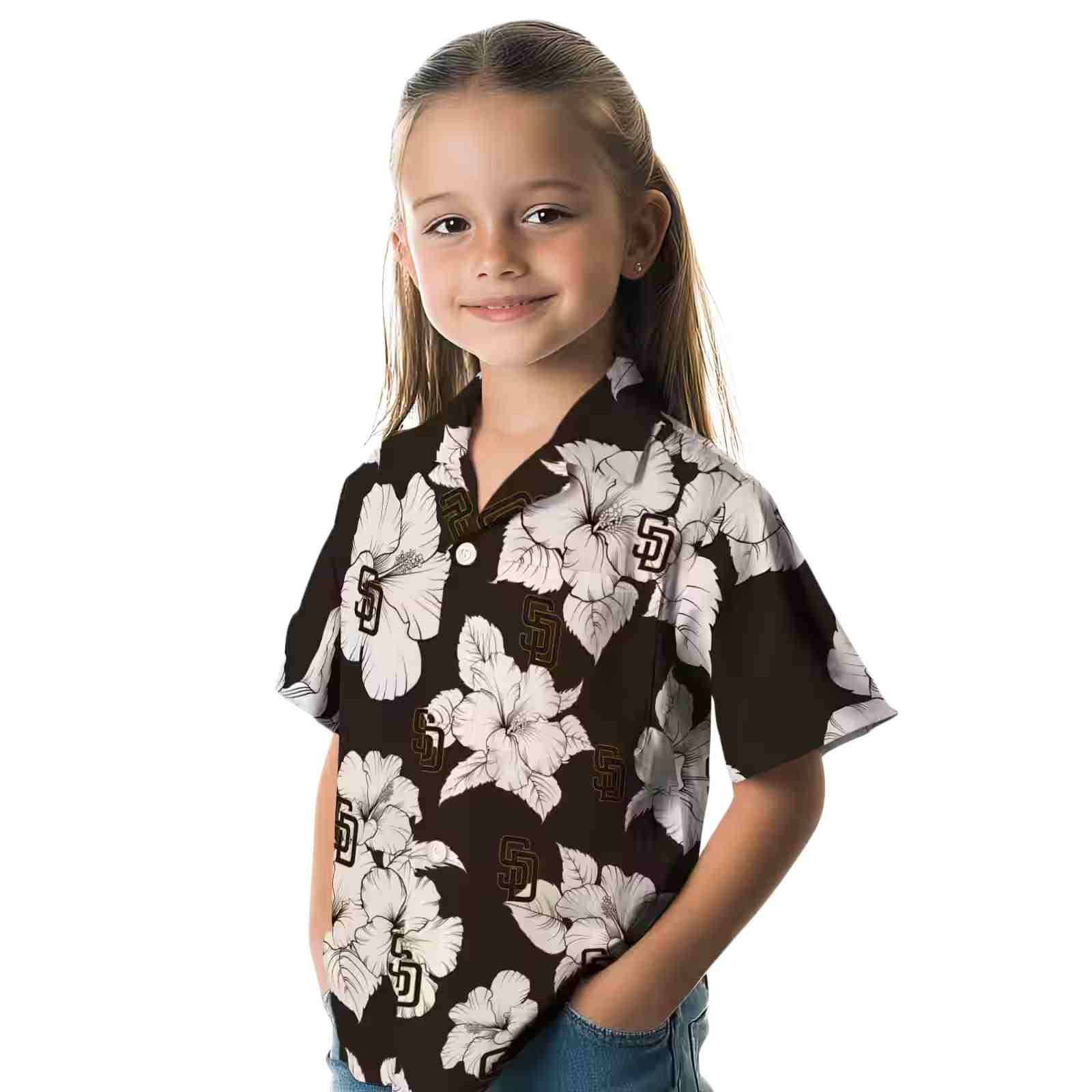 san diego padres hibiscus blooms brown white hawaiian shirt premium grade