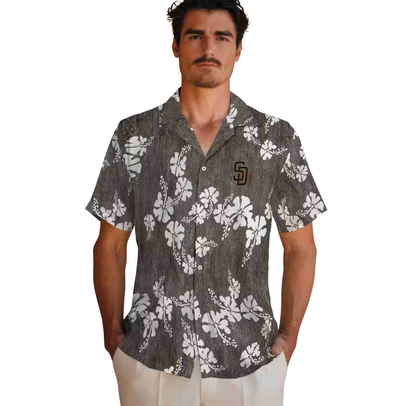 san diego padres hibiscus clusters brown hawaiian shirt fashion forward