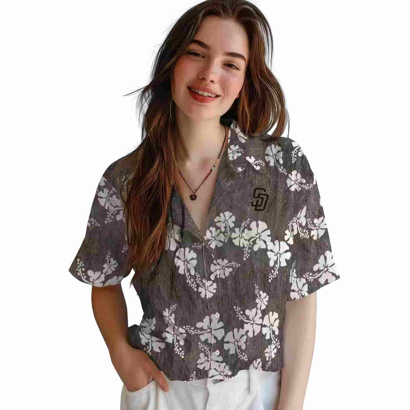 san diego padres hibiscus clusters brown hawaiian shirt latest model