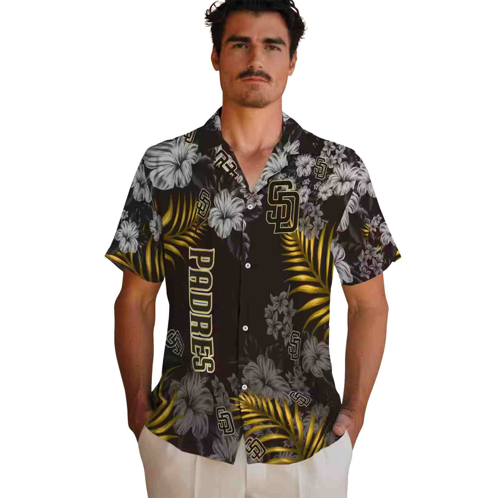 san diego padres hibiscus print brown hawaiian shirt fashion forward