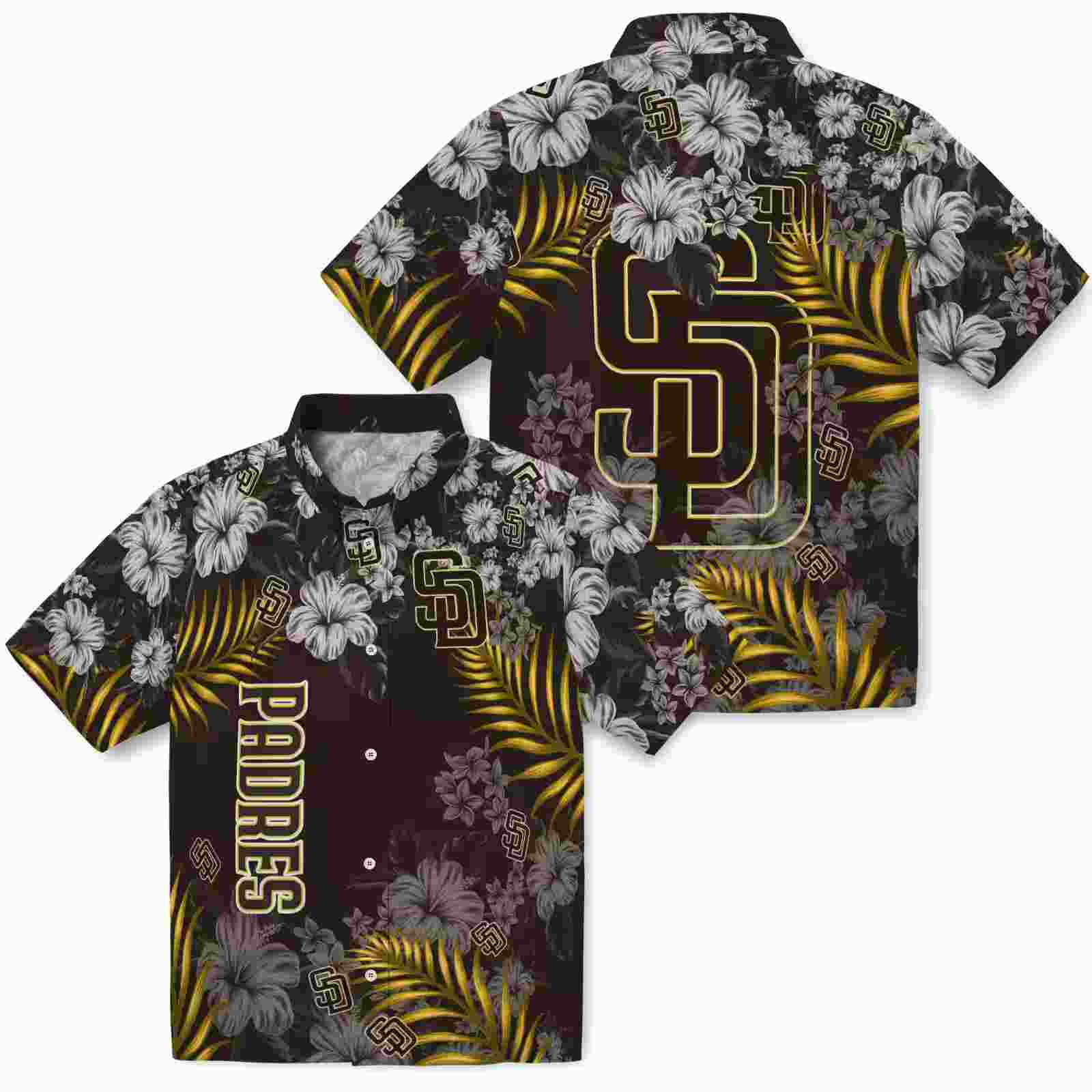 san diego padres hibiscus print brown hawaiian shirt high quality