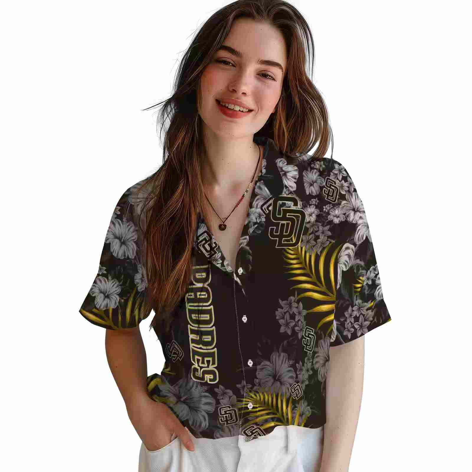 san diego padres hibiscus print brown hawaiian shirt latest model