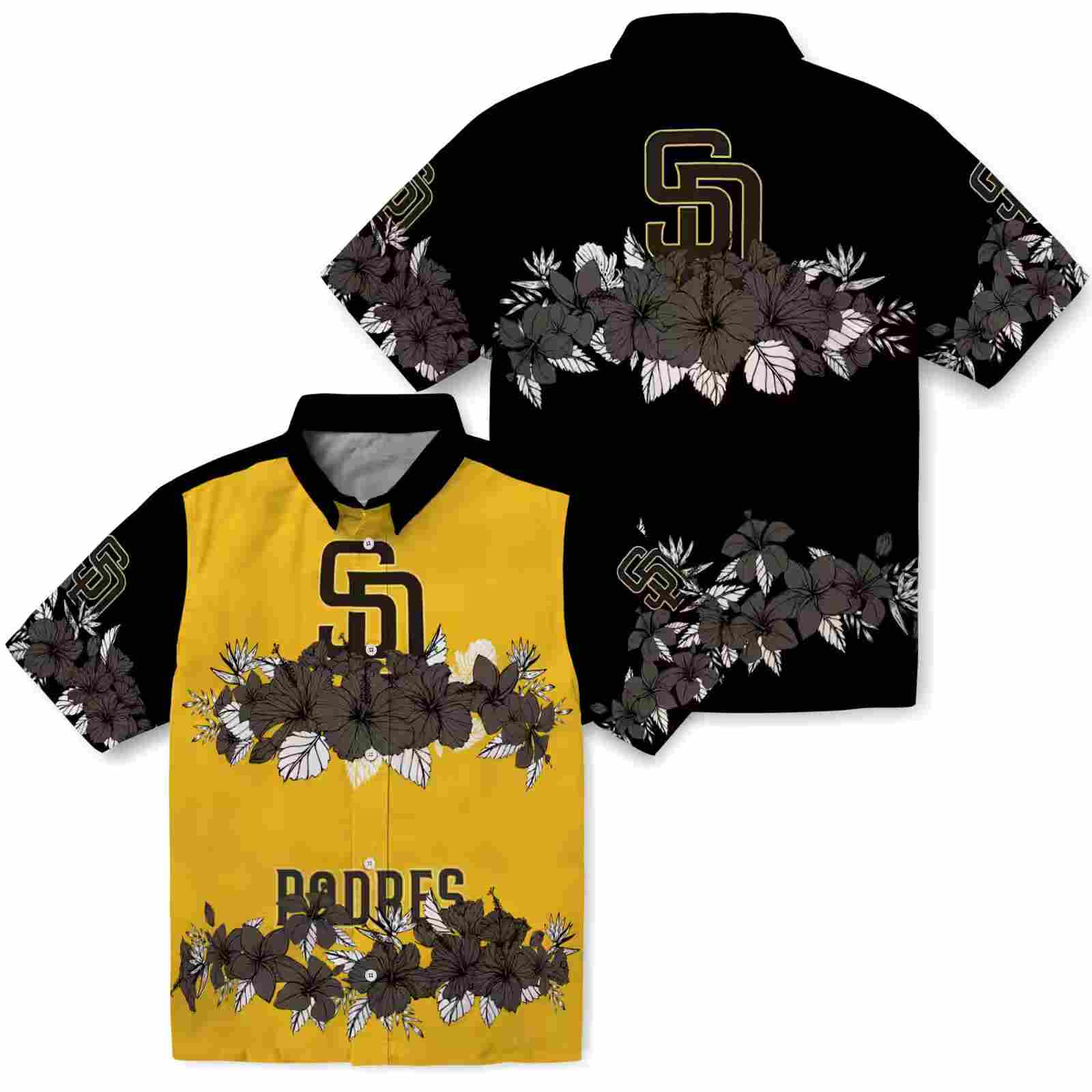 san diego padres hibiscus stripe brown black hawaiian shirt high quality