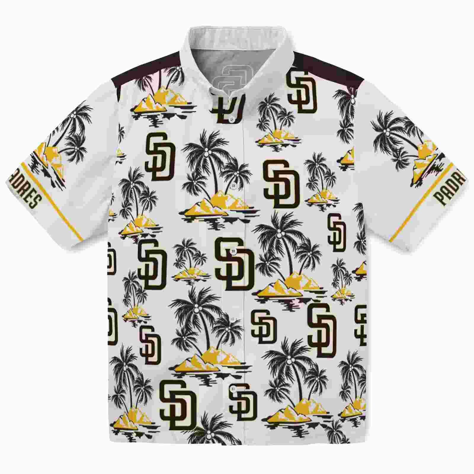 San Diego Padres Palm Island Print Brown White Hawaiian Shirt