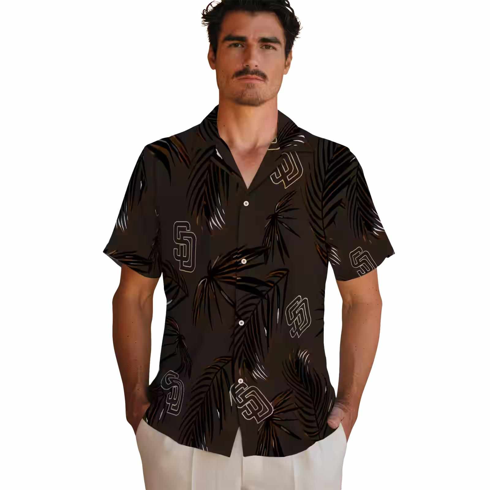 san diego padres palm leaf brown hawaiian shirt fashion forward