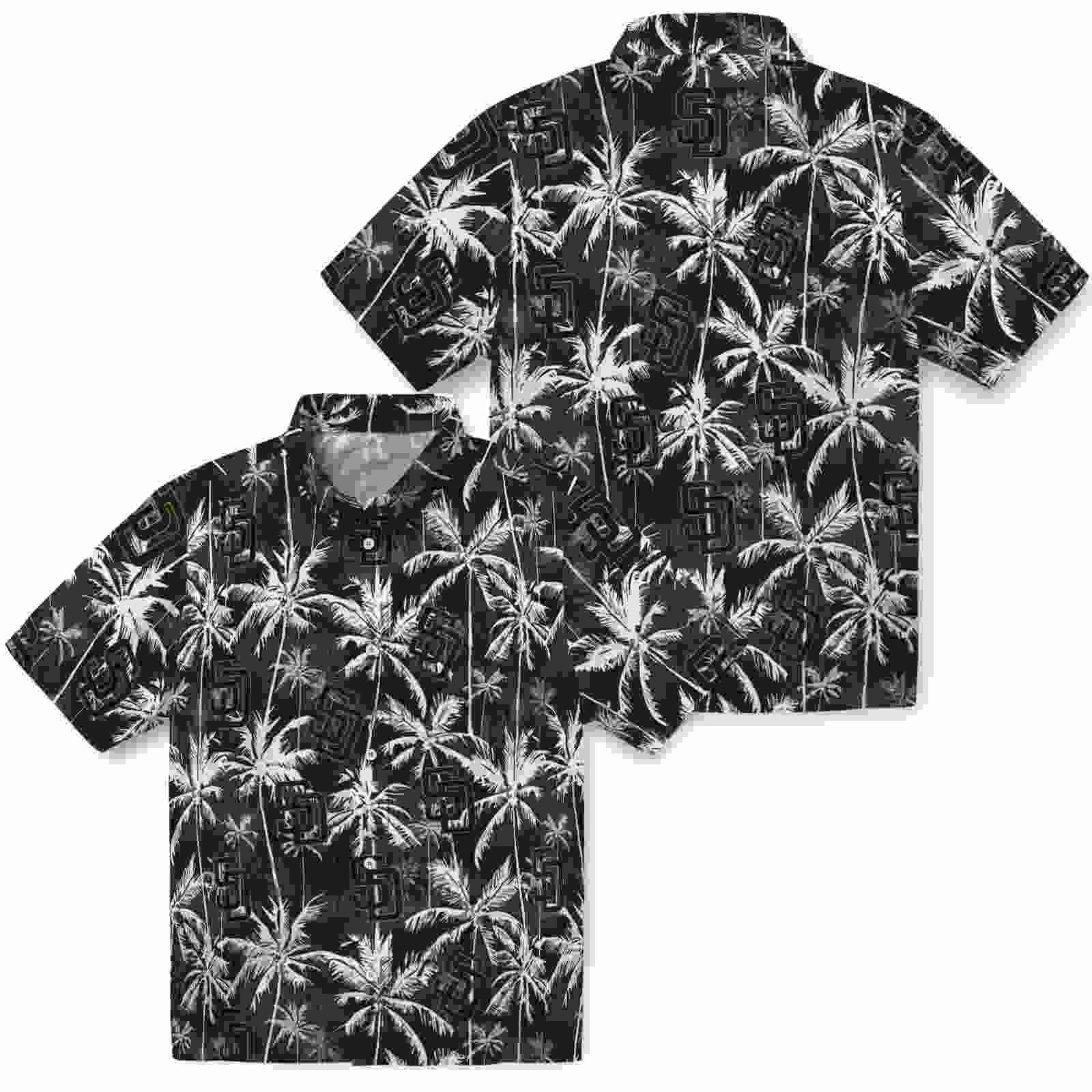 san diego padres palm pattern brown black hawaiian shirt high quality