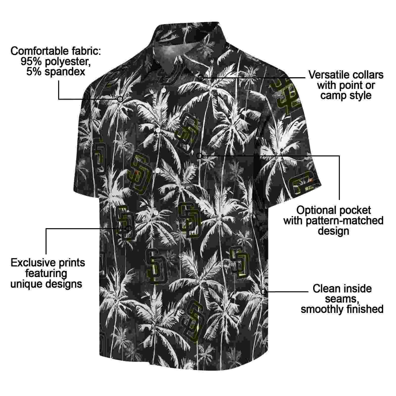 san diego padres palm pattern brown black hawaiian shirt new arrival