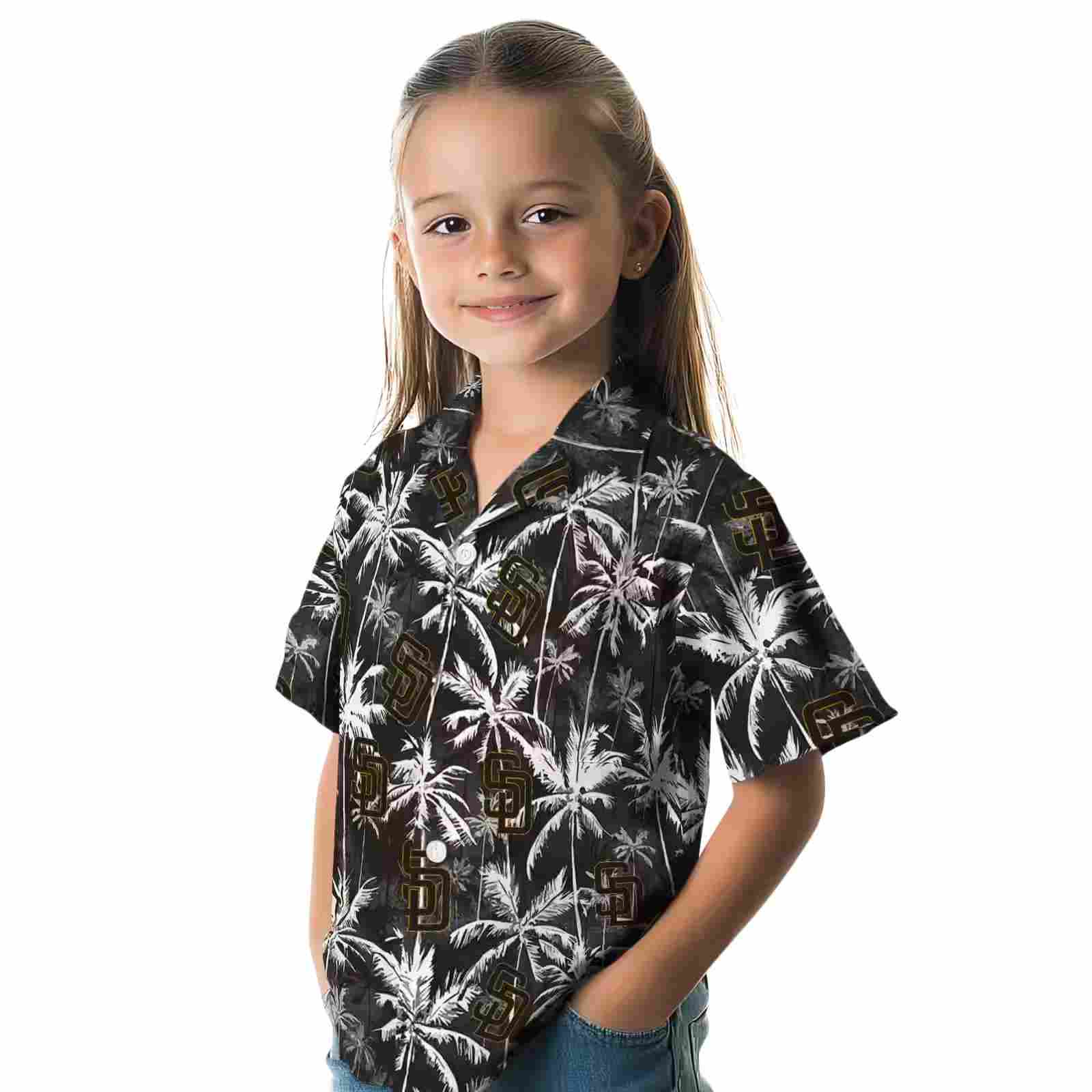 san diego padres palm pattern brown black hawaiian shirt premium grade