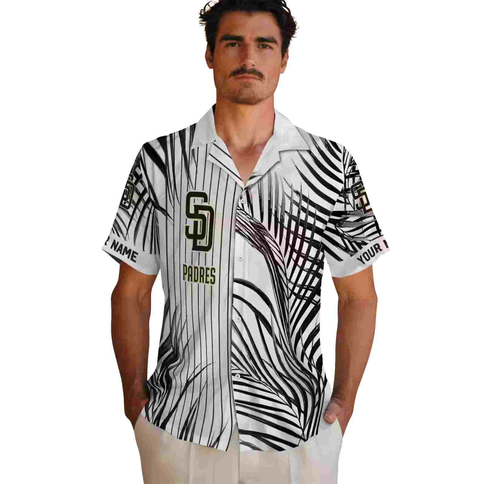 san diego padres palm stripes brown black white hawaiian shirt fashion forward