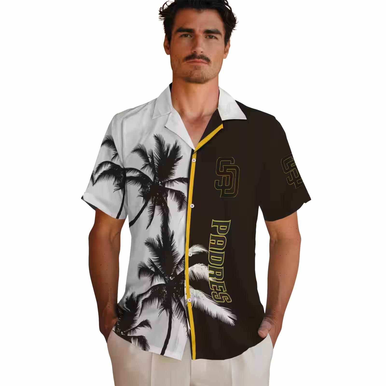 san diego padres palm trees brown white hawaiian shirt fashion forward