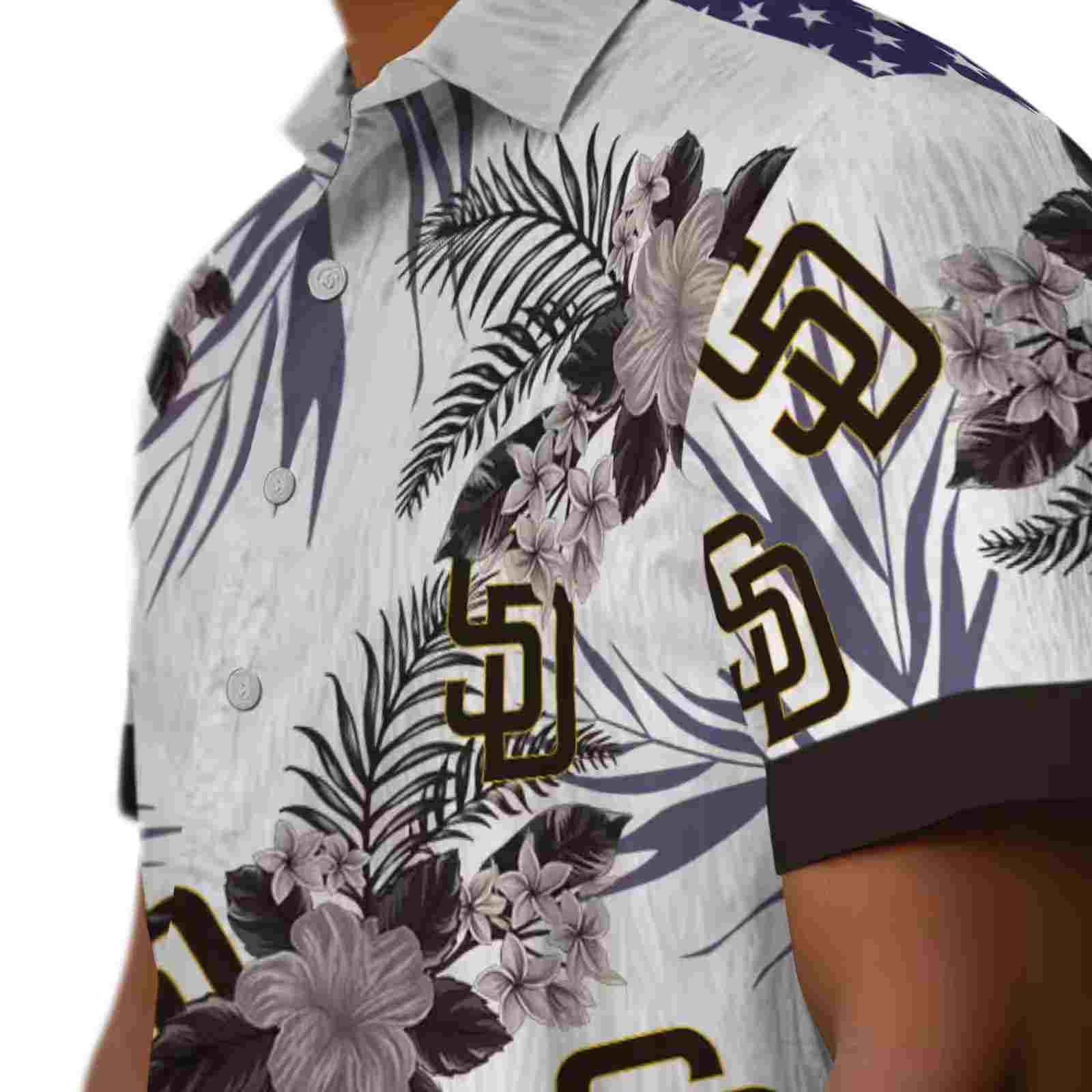 san diego padres patriotic hibiscus design brown white hawaiian shirt trendy