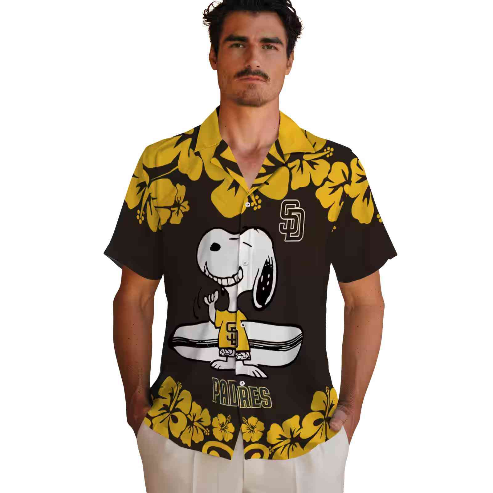 san diego padres snoopy surf brown white hawaiian shirt fashion forward