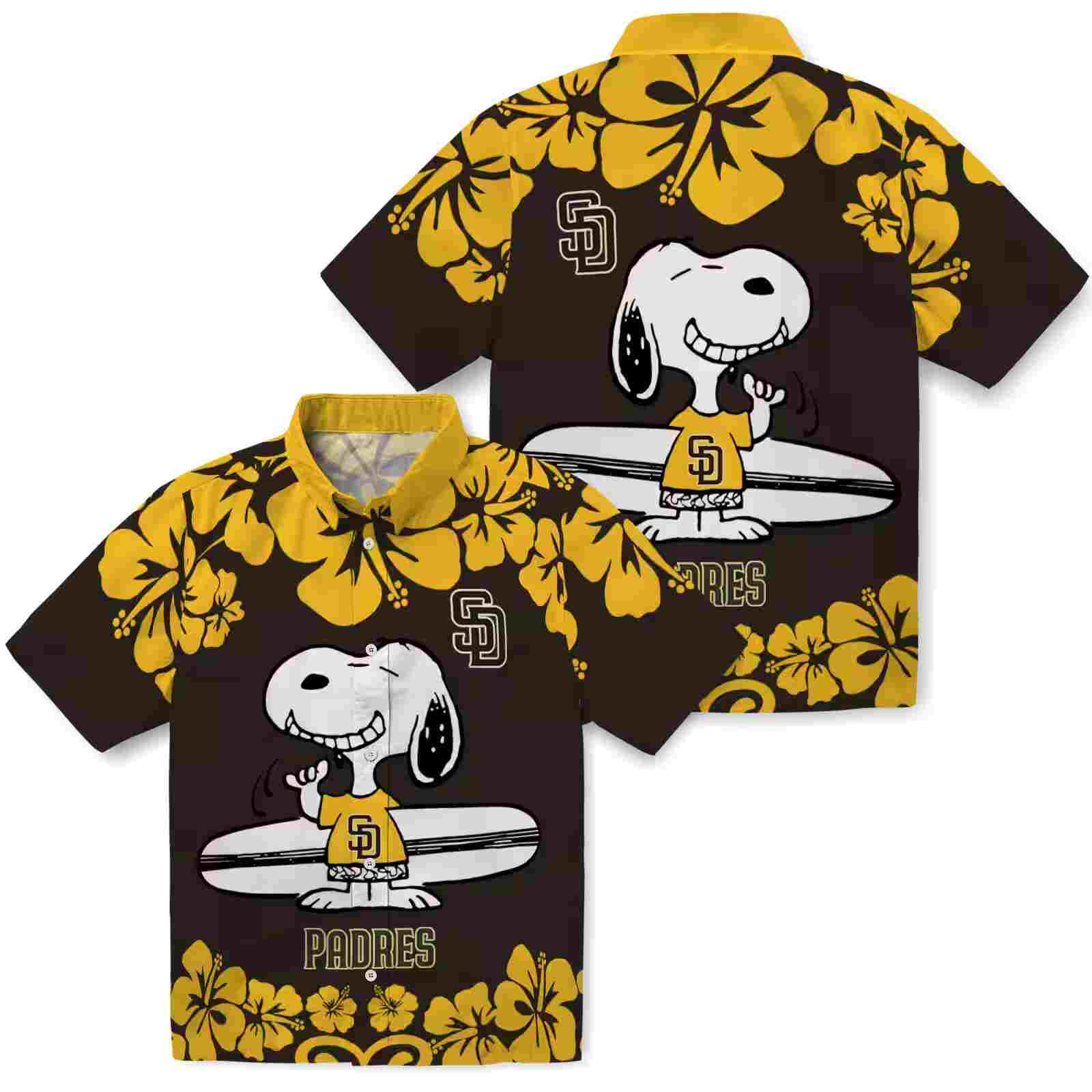 san diego padres snoopy surf brown white hawaiian shirt high quality