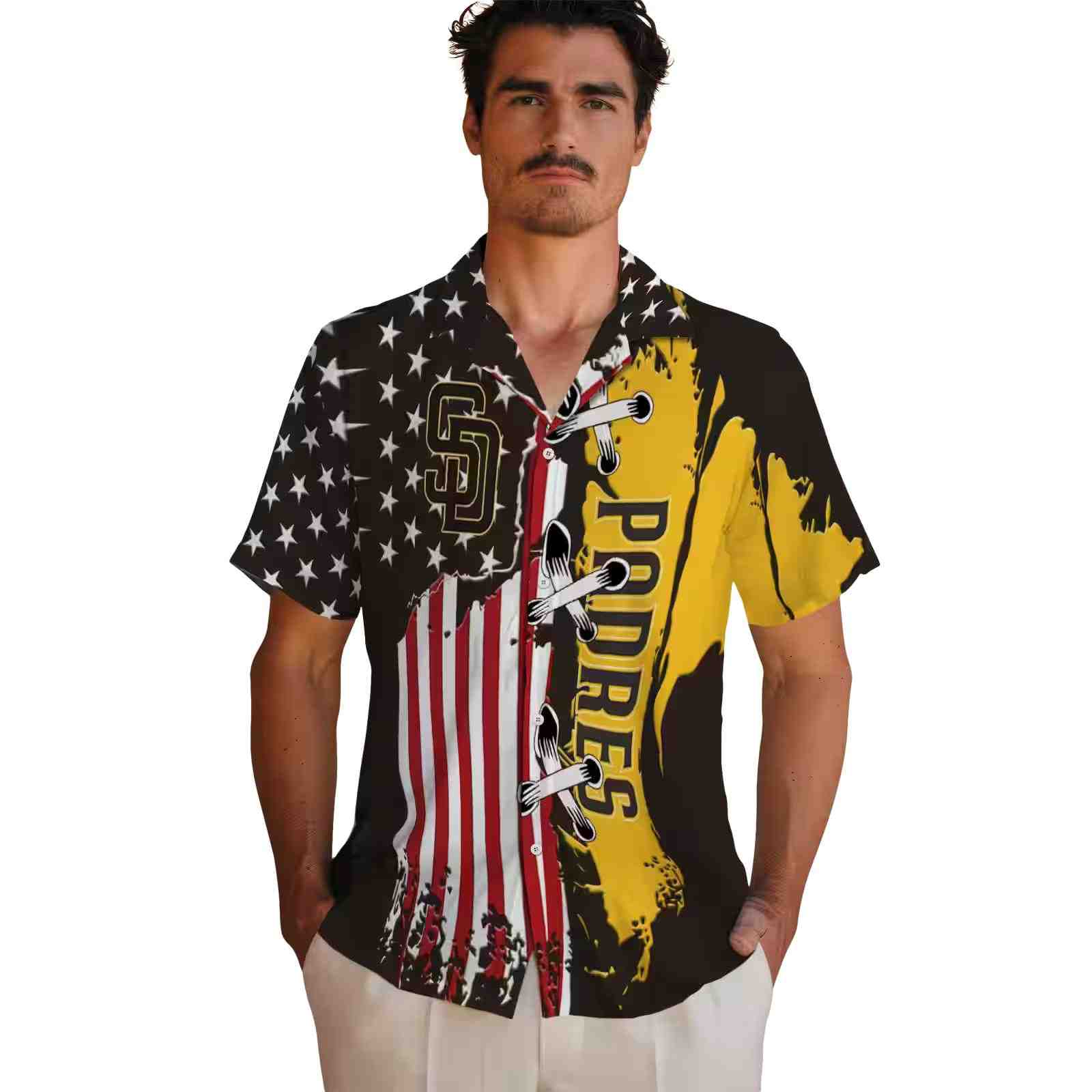 san diego padres stitched flag brown hawaiian shirt fashion forward