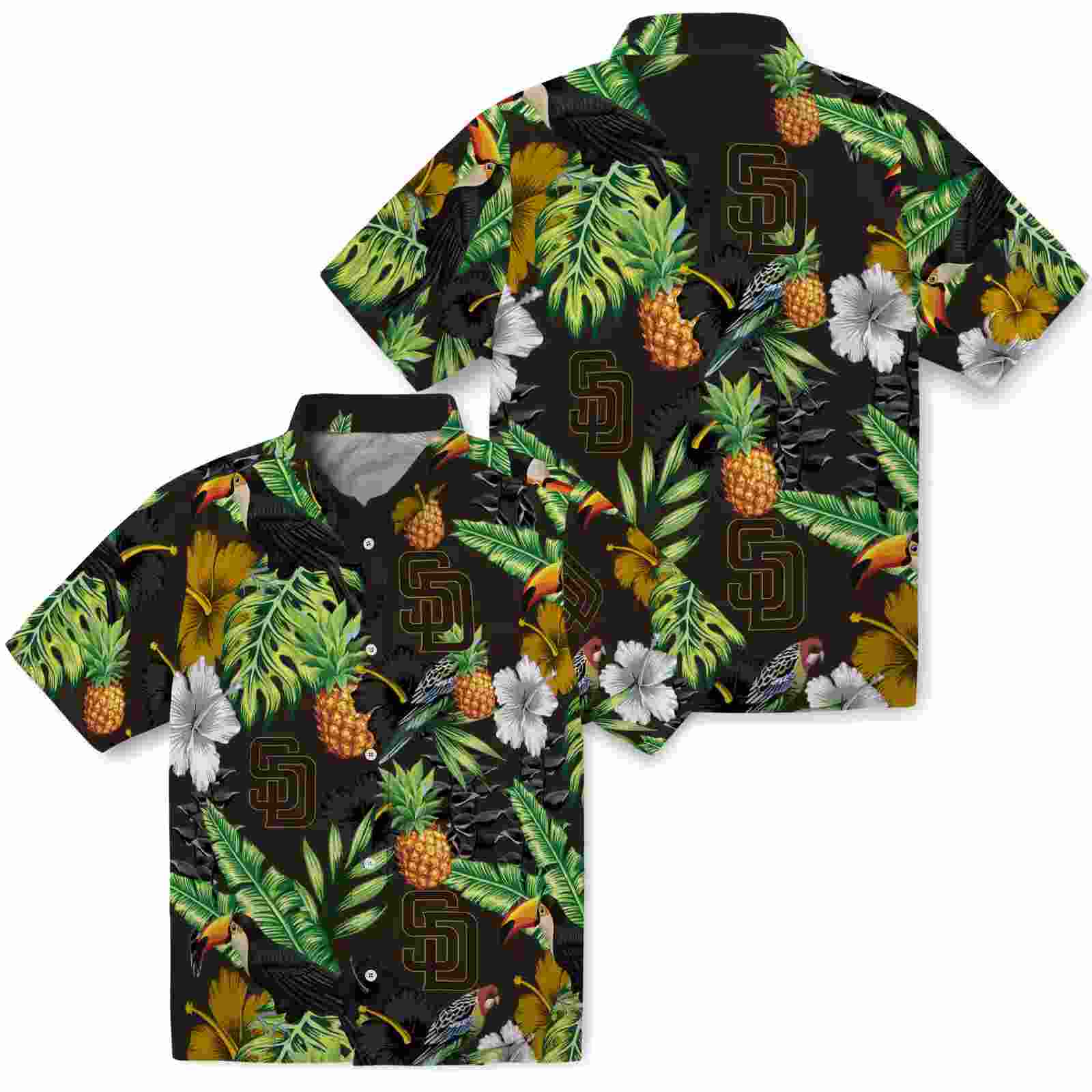 san diego padres toucan hibiscus pineapple brown green hawaiian shirt high quality