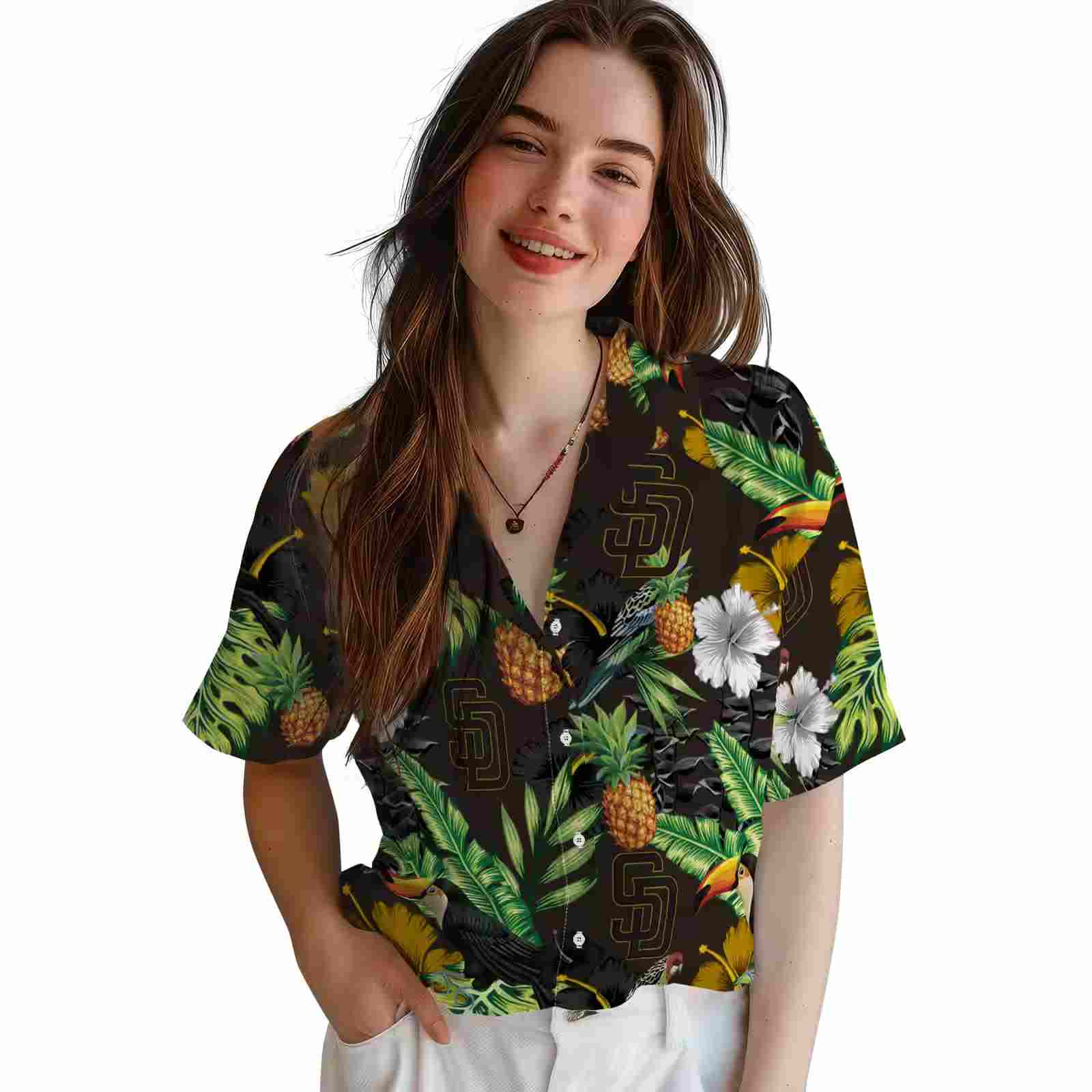 san diego padres toucan hibiscus pineapple brown green hawaiian shirt latest model