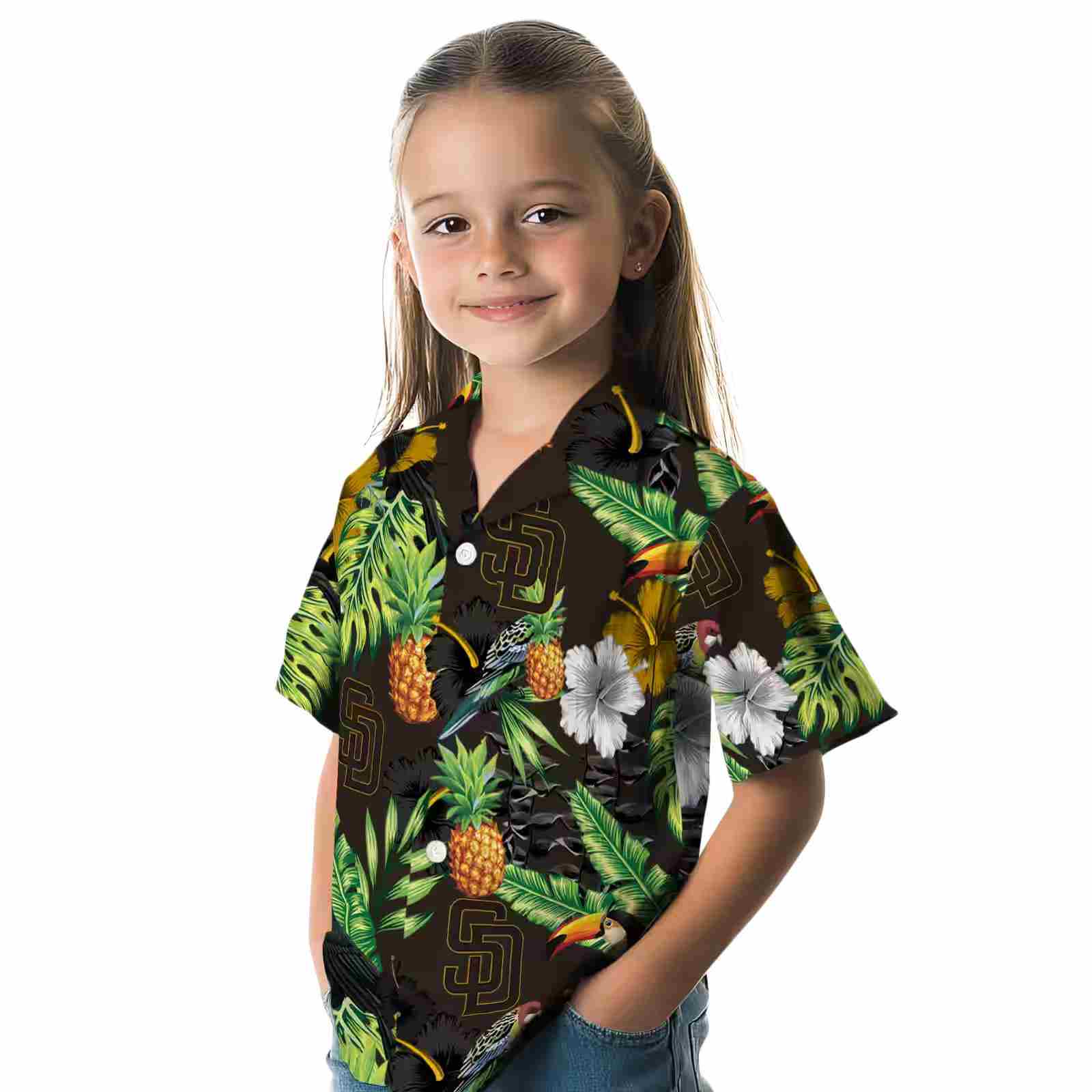 san diego padres toucan hibiscus pineapple brown green hawaiian shirt premium grade